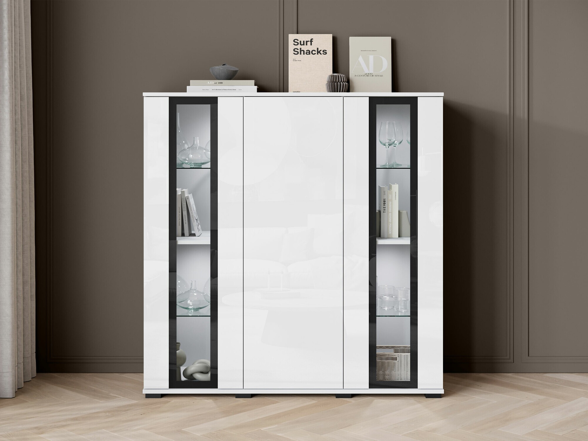 Skapis Torcame 100 (Balts + Glancēts balts)