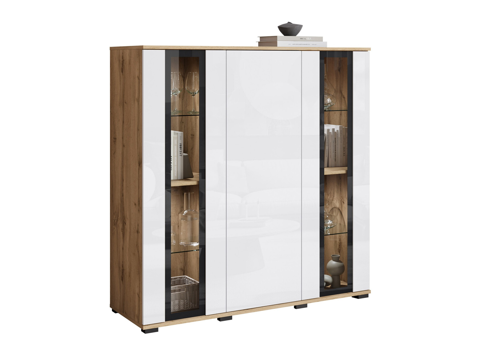 Skapis Torcame 100 (Votan ozols + Glancēts balts)