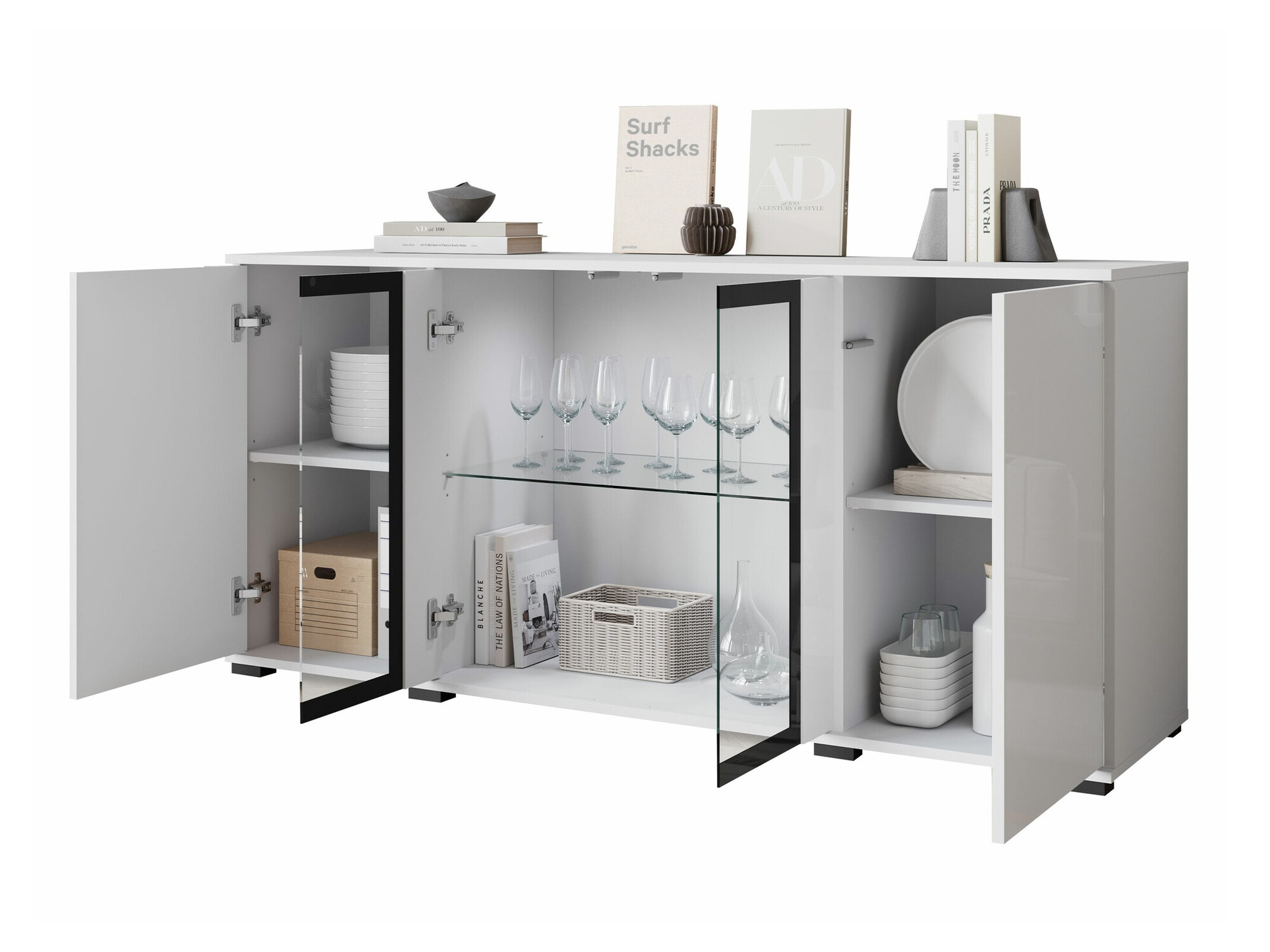 Skapis Torcame 102 (Balts + Glancēts balts)