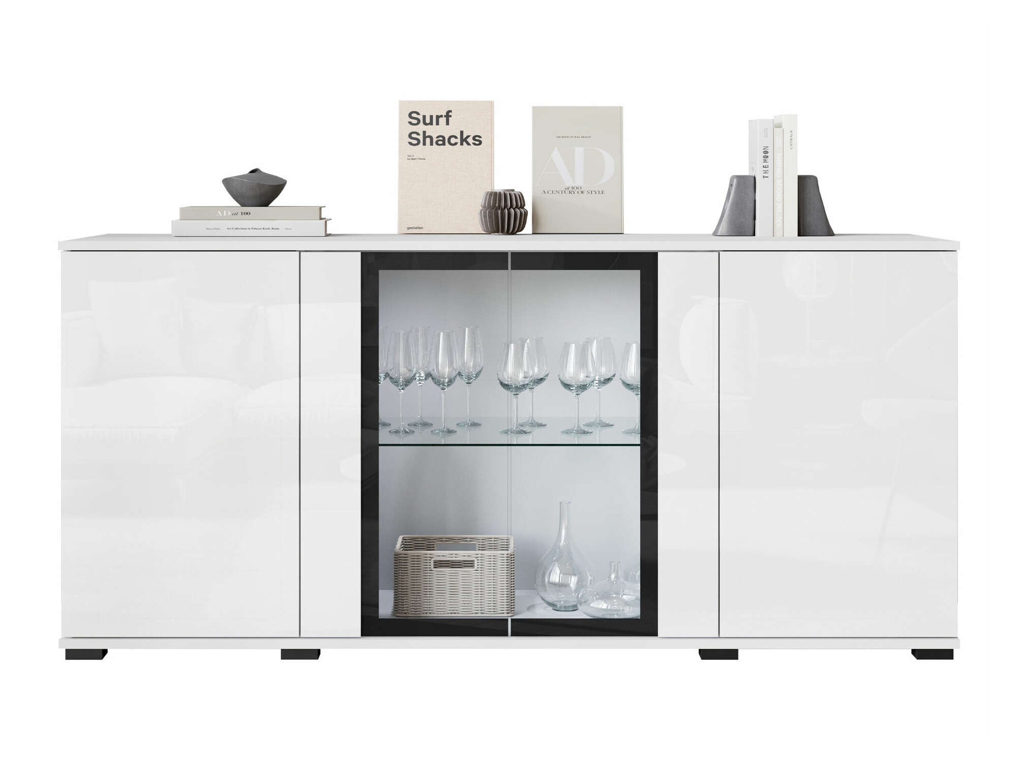 Skapis Torcame 102 (Balts + Glancēts balts)