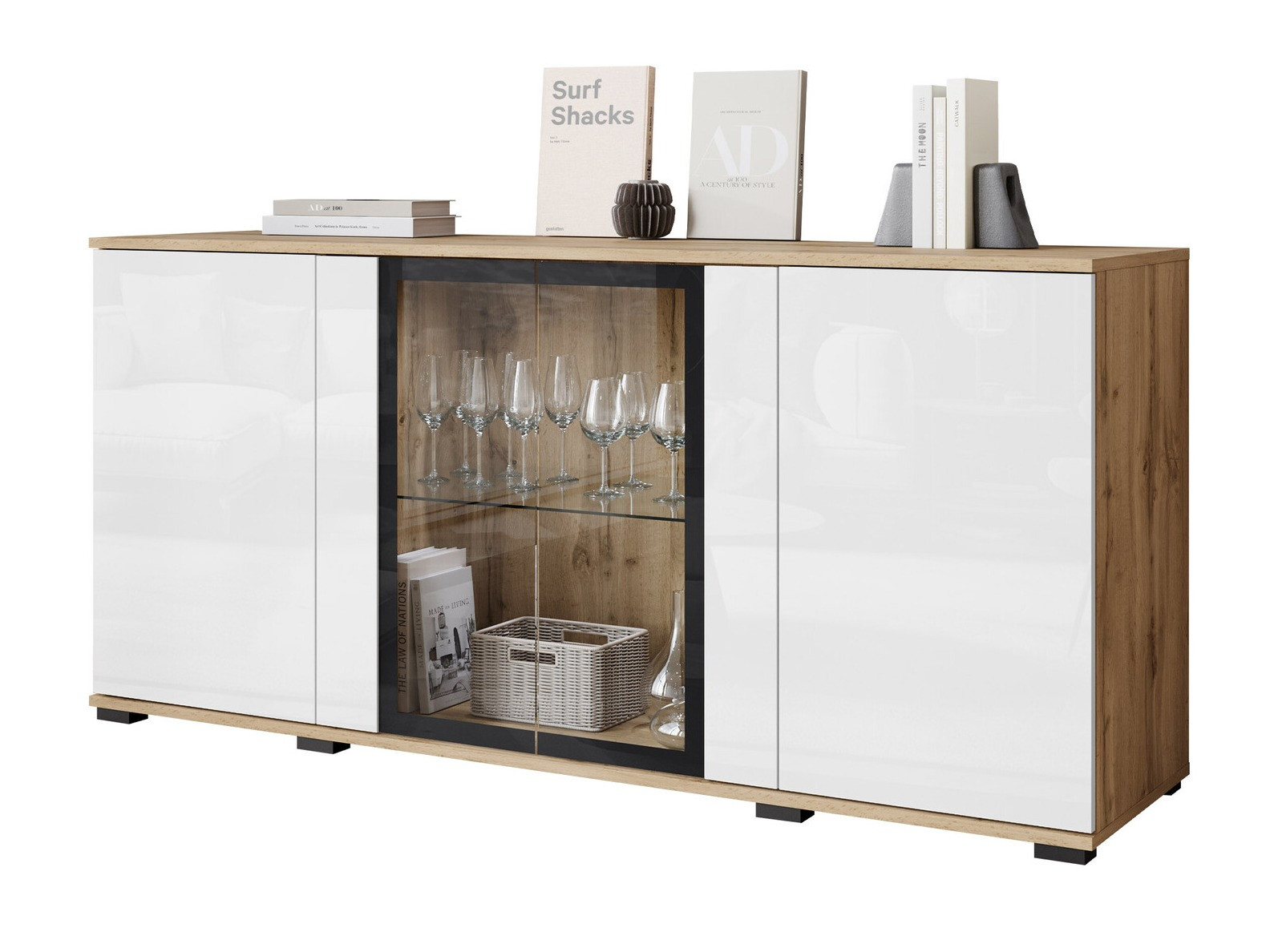 Skapis Torcame 102 (Votan ozols + Glancēts balts)