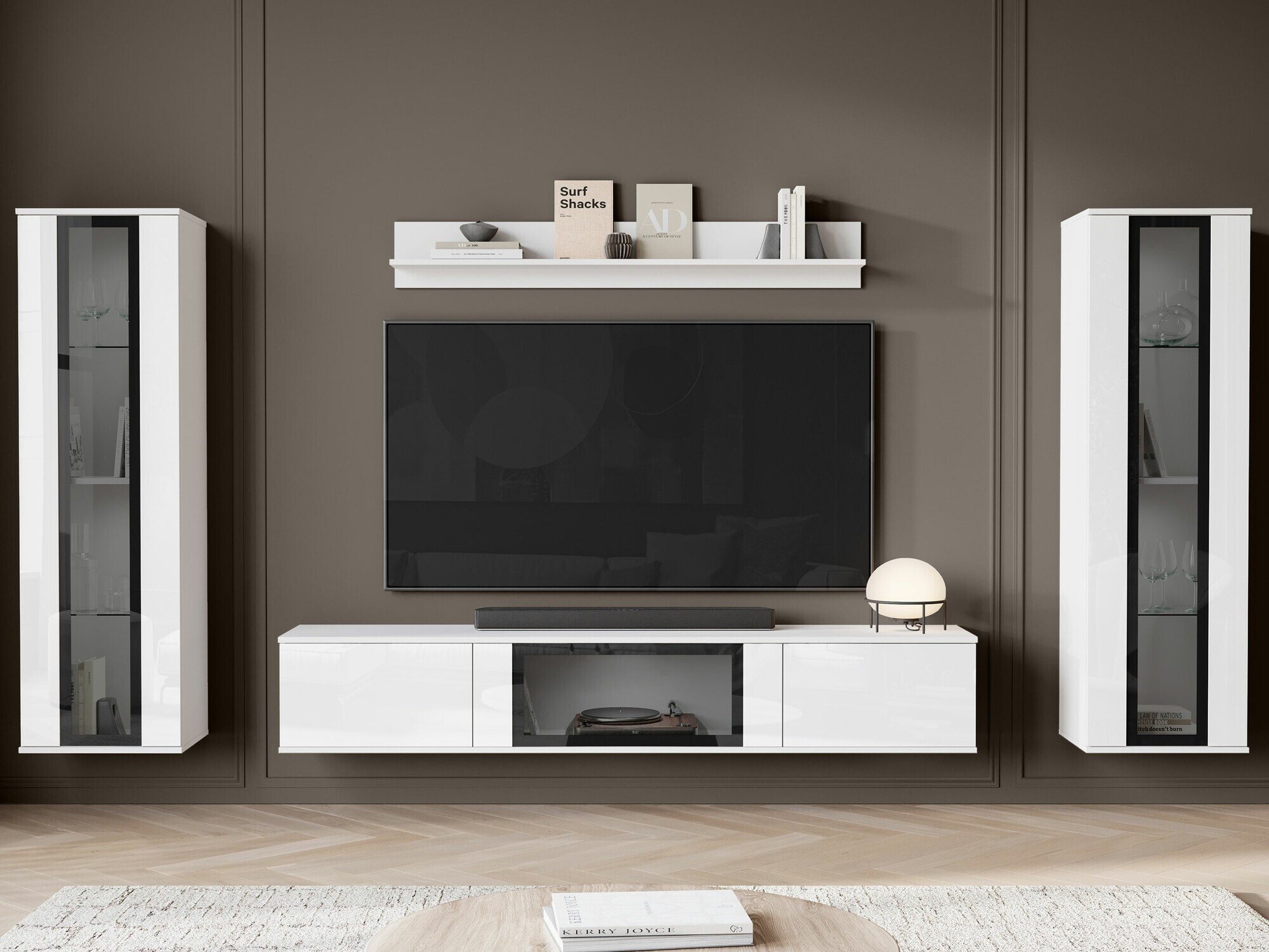 Viesistabas komplekts Torcame 103 (Balts + Glancēts balts)