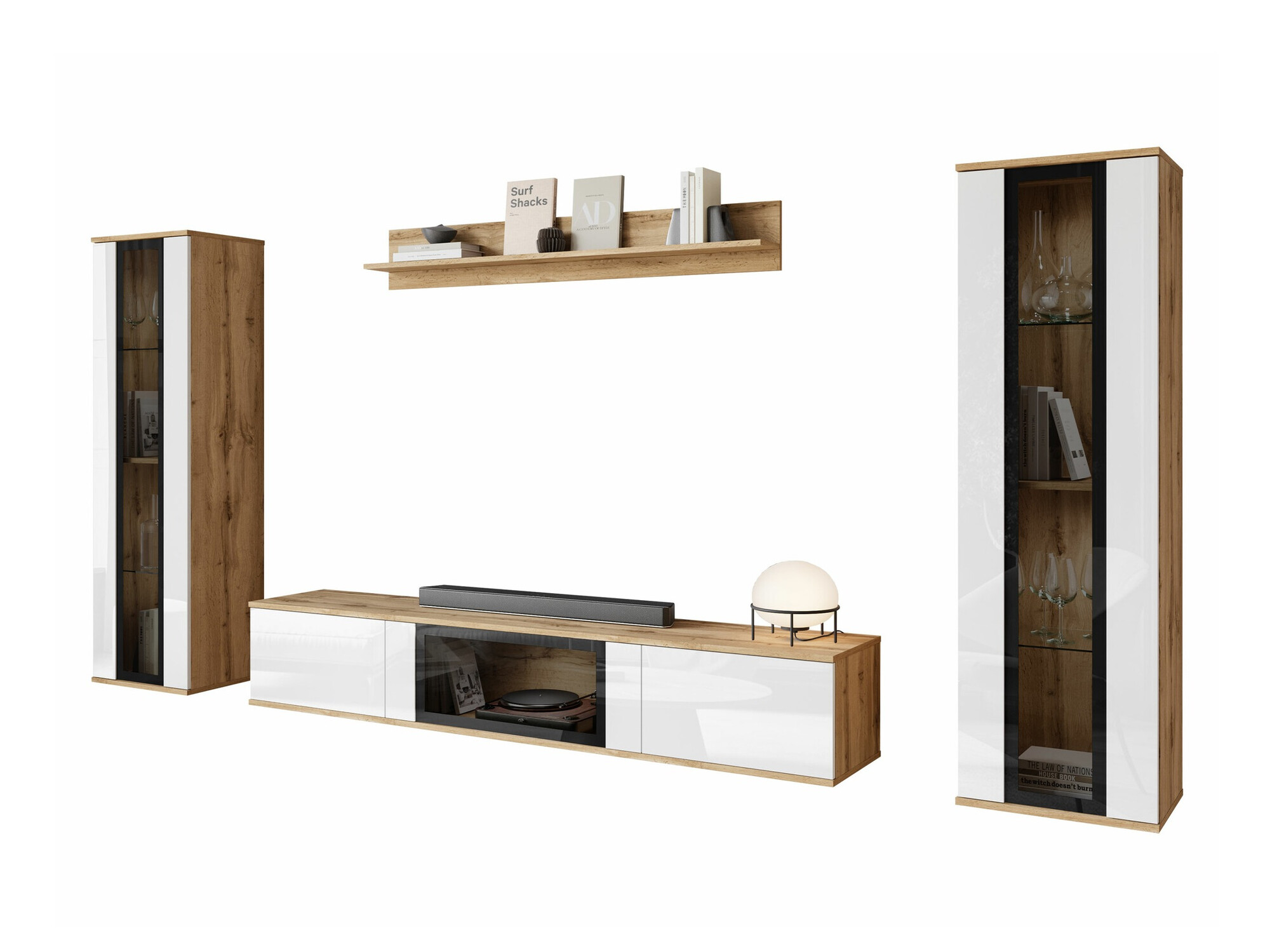 Набор для гостиной Torcame 103 (Дуб вотан + Глянцевый белый)