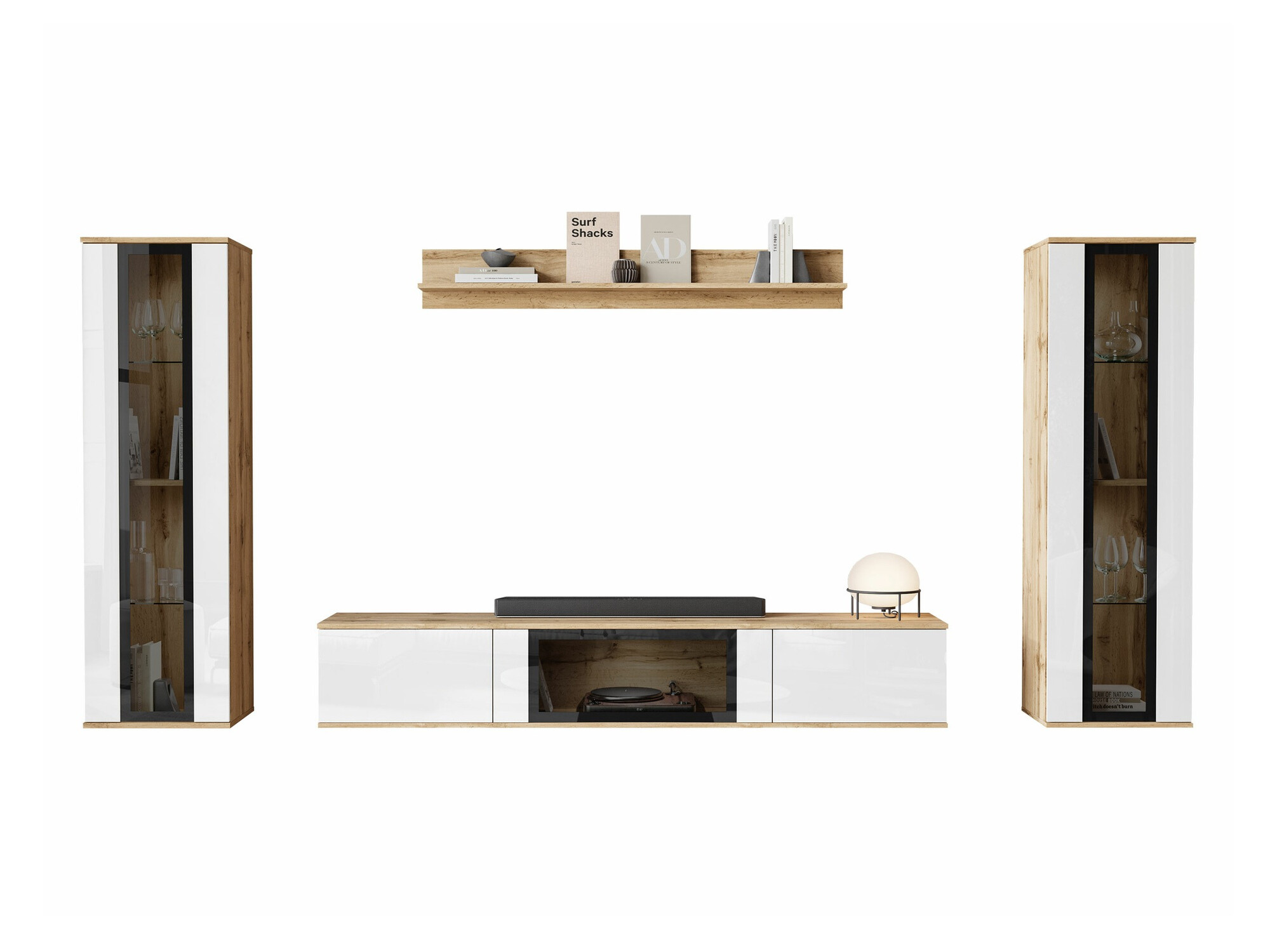 Набор для гостиной Torcame 103 (Дуб вотан + Глянцевый белый)