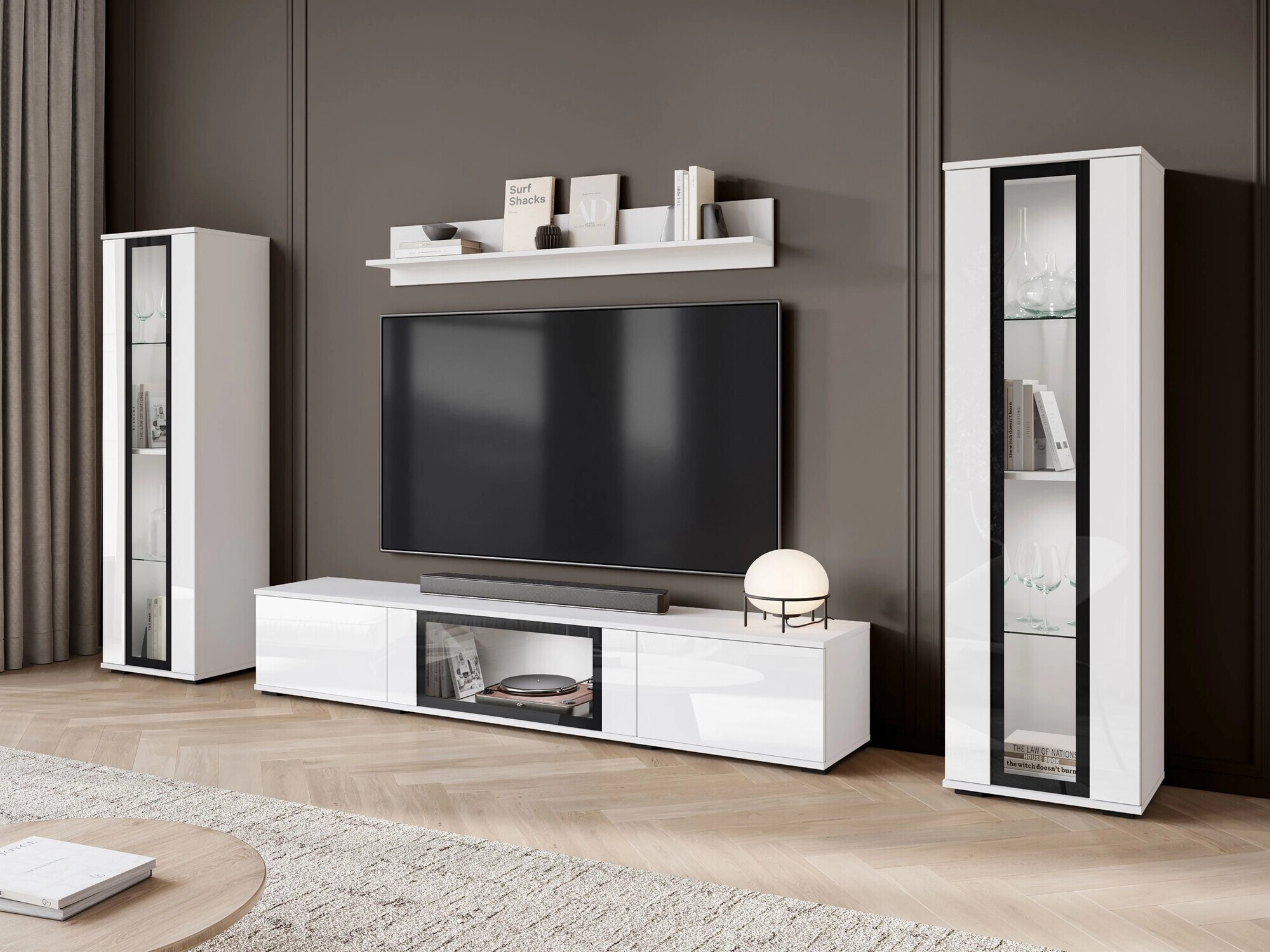 Viesistabas komplekts Torcame 103 (Balts + Glancēts balts)