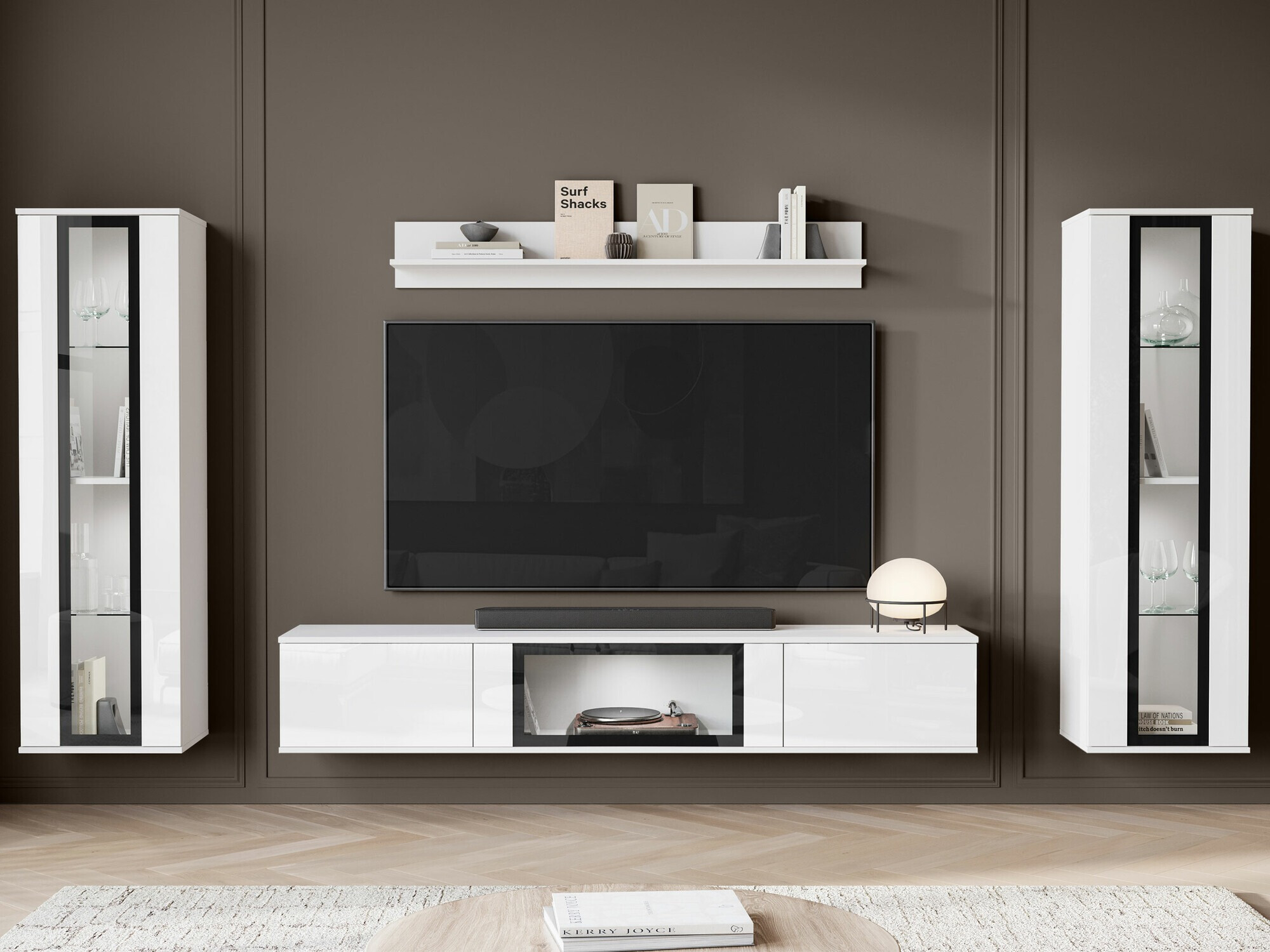 Viesistabas komplekts Torcame 103 (Balts + Glancēts balts)