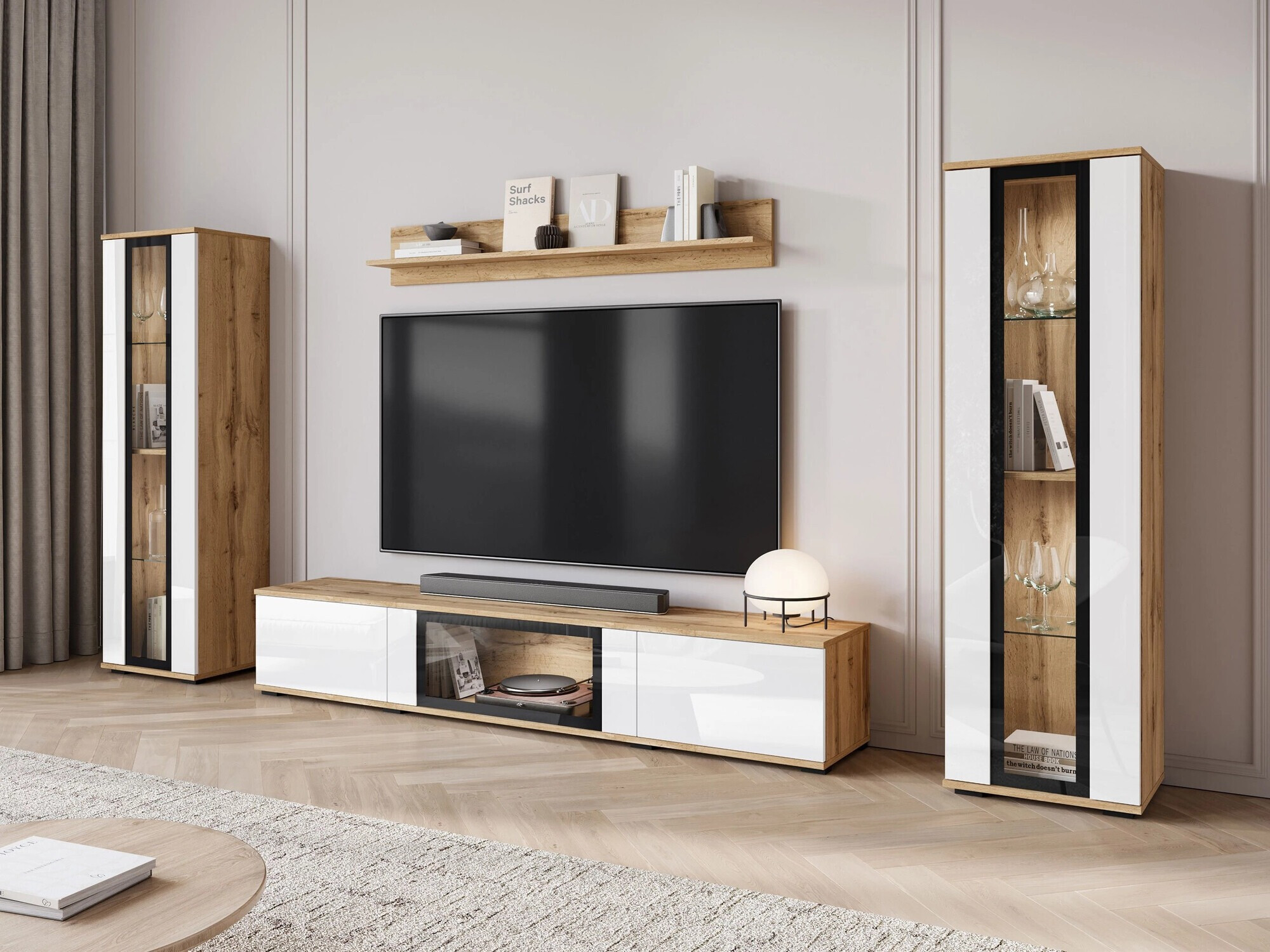 Viesistabas komplekts Torcame 103 (Votan ozols + Glancēts balts)