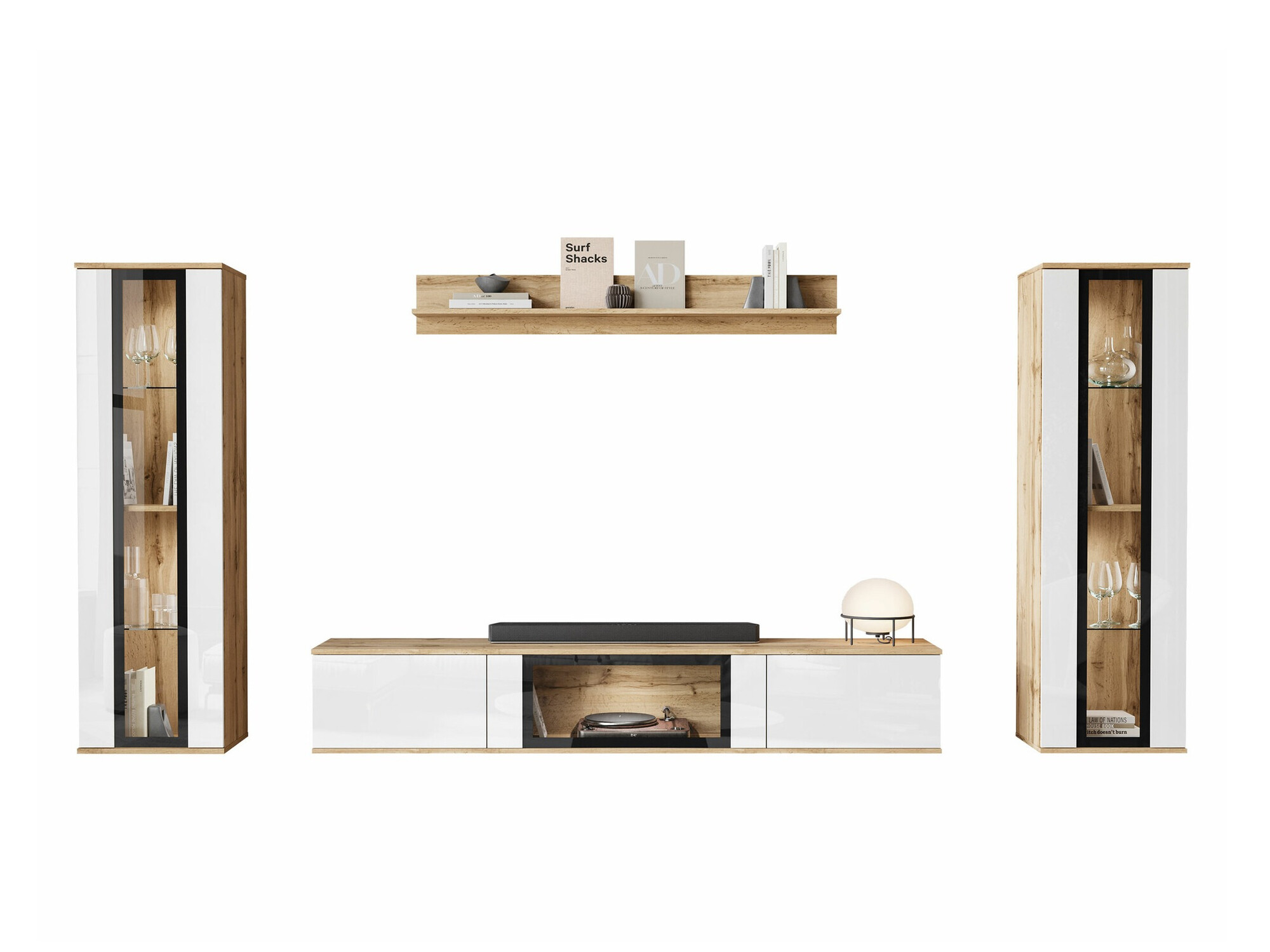 Viesistabas komplekts Torcame 103 (Votan ozols + Glancēts balts)