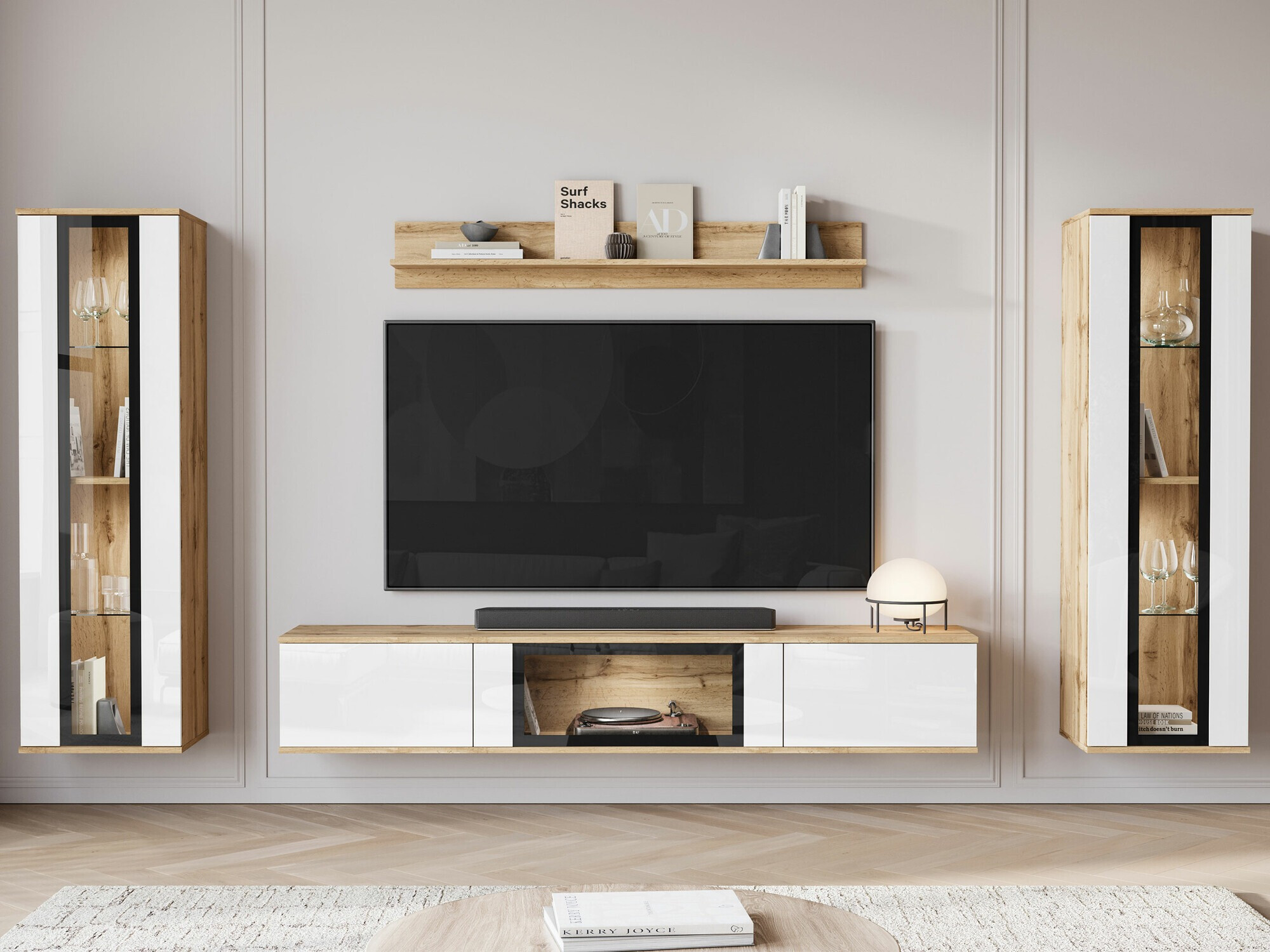 Viesistabas komplekts Torcame 103 (Votan ozols + Glancēts balts)