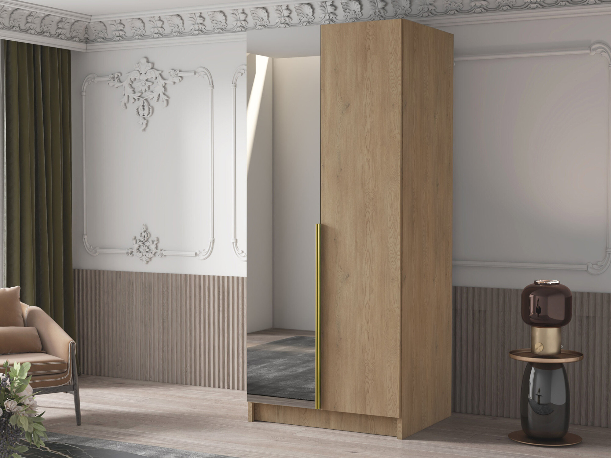 Шкаф Closico 194 (Светлое дерево + Золотой)