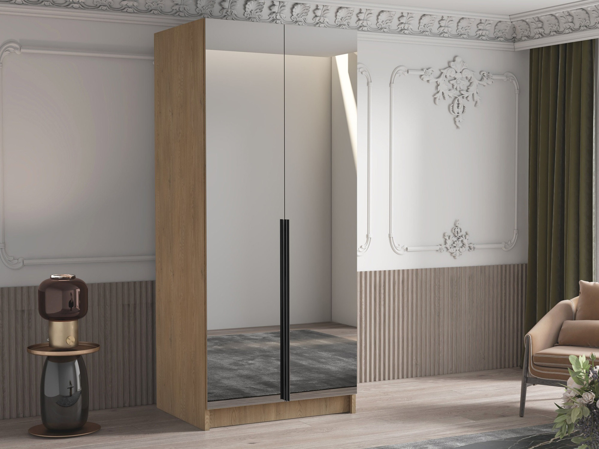 Skapis Closico 193 (Gaišs koks + Melns)