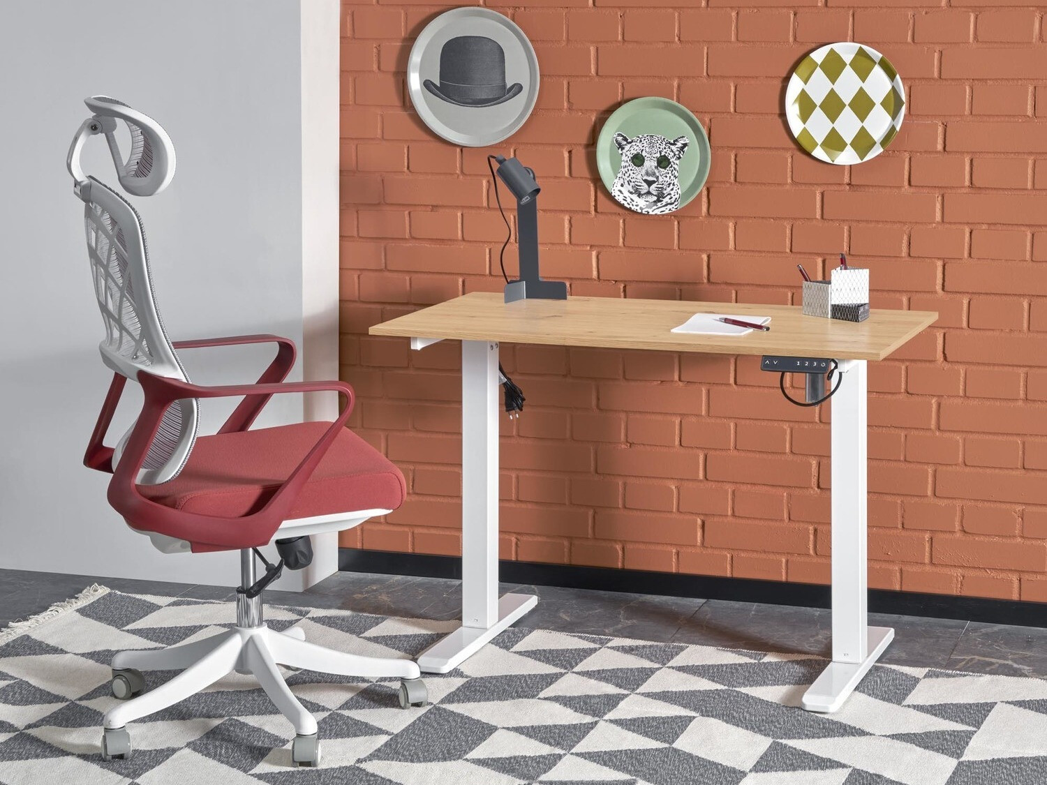 Rakstāmgalds ar regulējamu augstumu Houston 1704 (Artisan ozols + Balts)