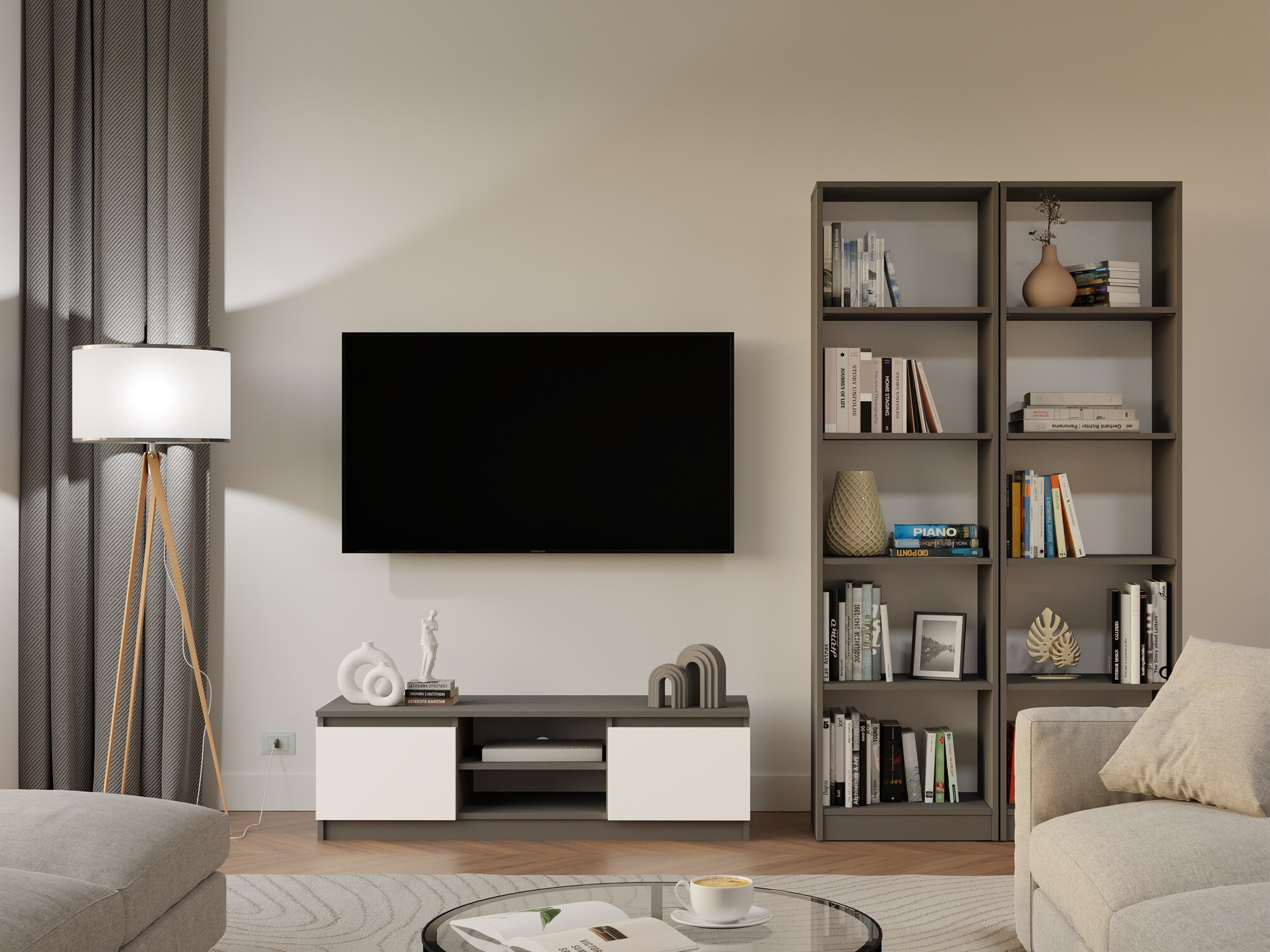 TV galds Elbvelu 123 (Antracīts + Balts)