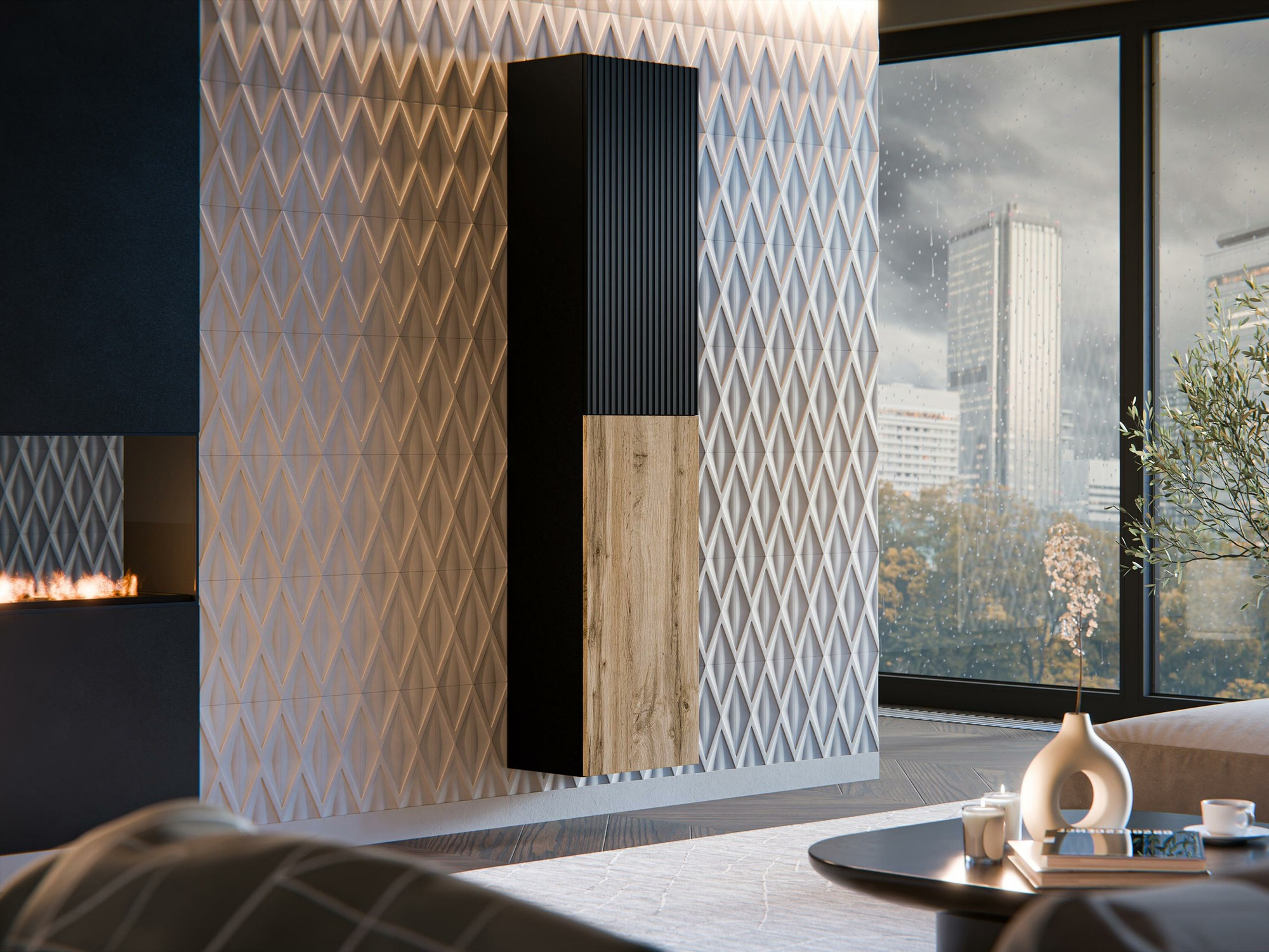 Настенная полка Calveru 100 (Чёрный + Дуб вотан)