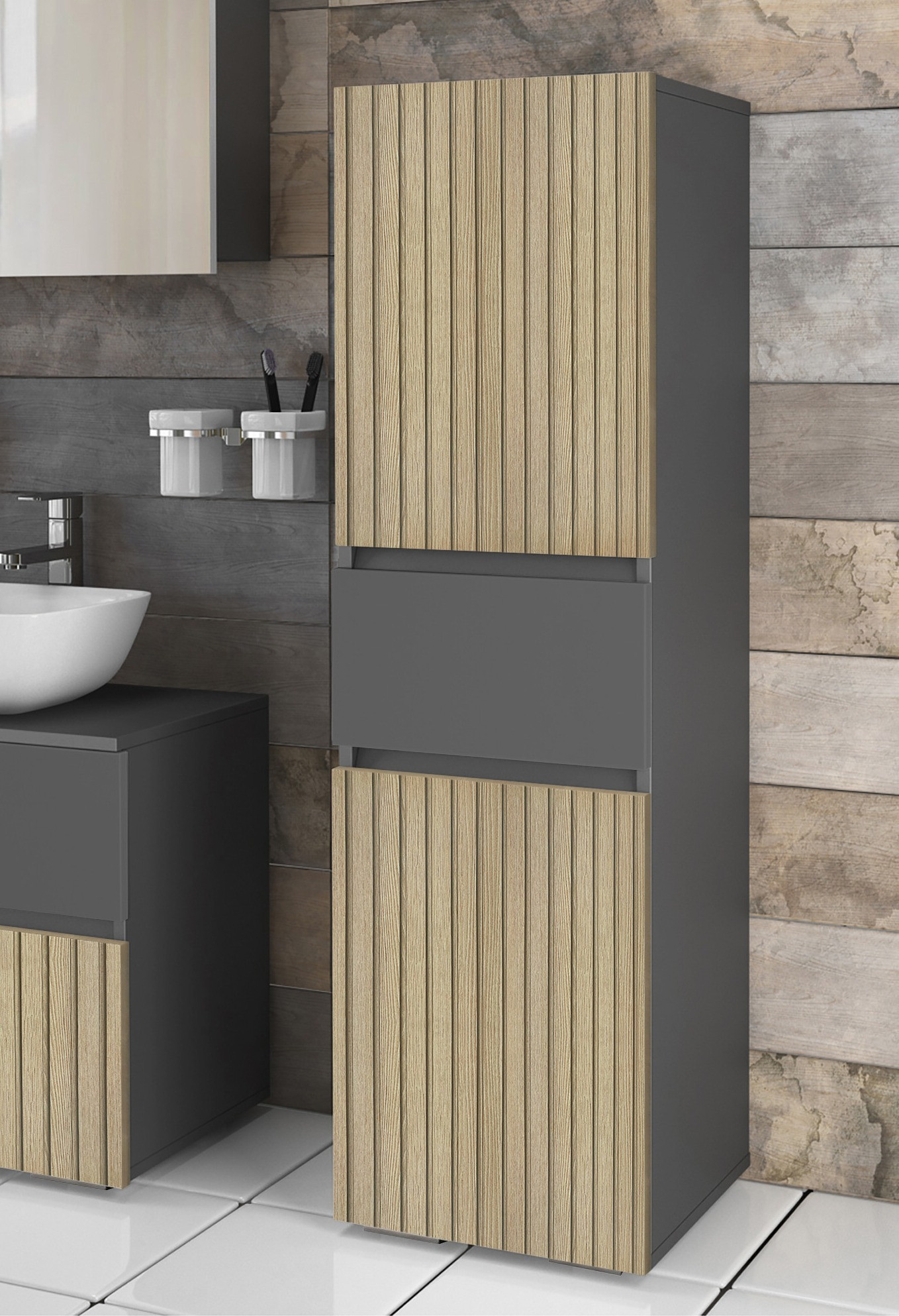 Hапольные шкафчик для ванной Soncamu 102 (Антрацит + Светлый дуб)