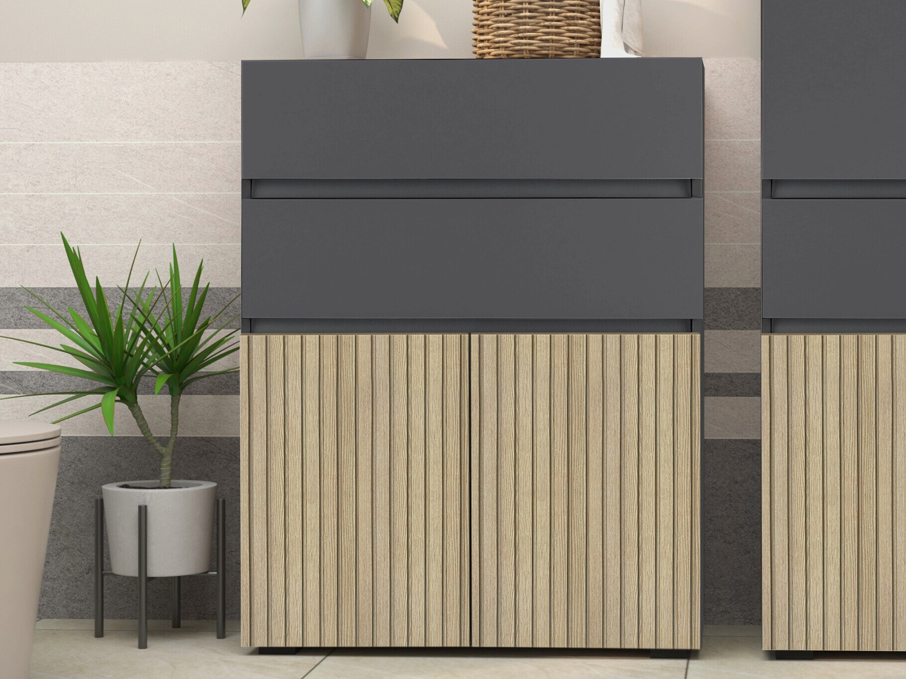 Stāvošs vannas skapītis Soncamu 101 (Antracīts + Gaišs ozols)