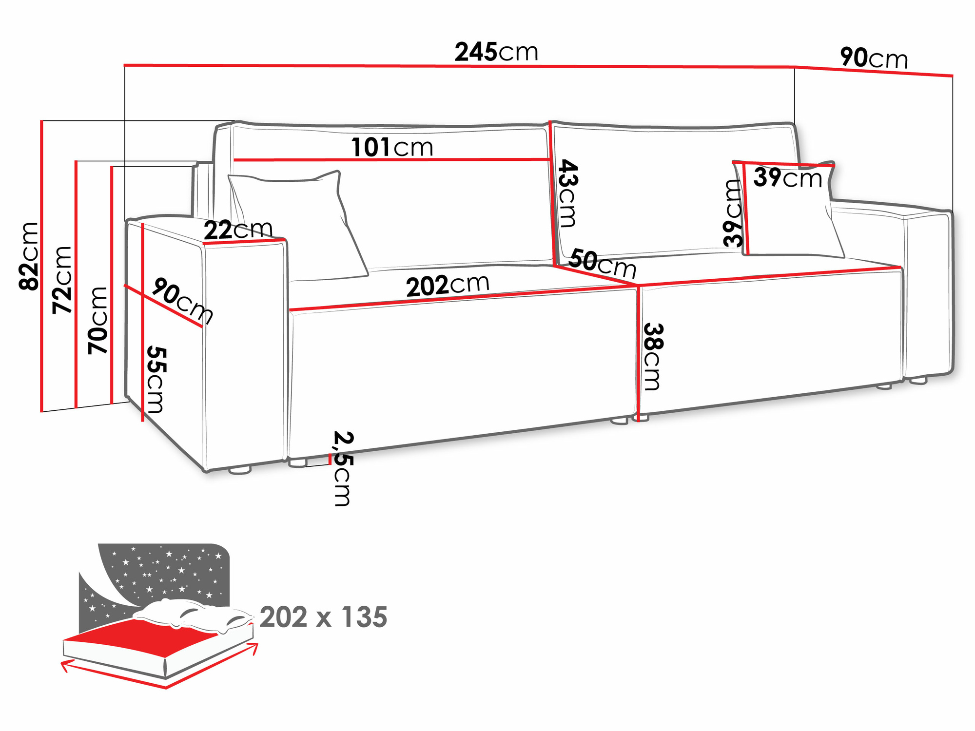 Dīvāns gulta Shelton 105 (Poso 14)