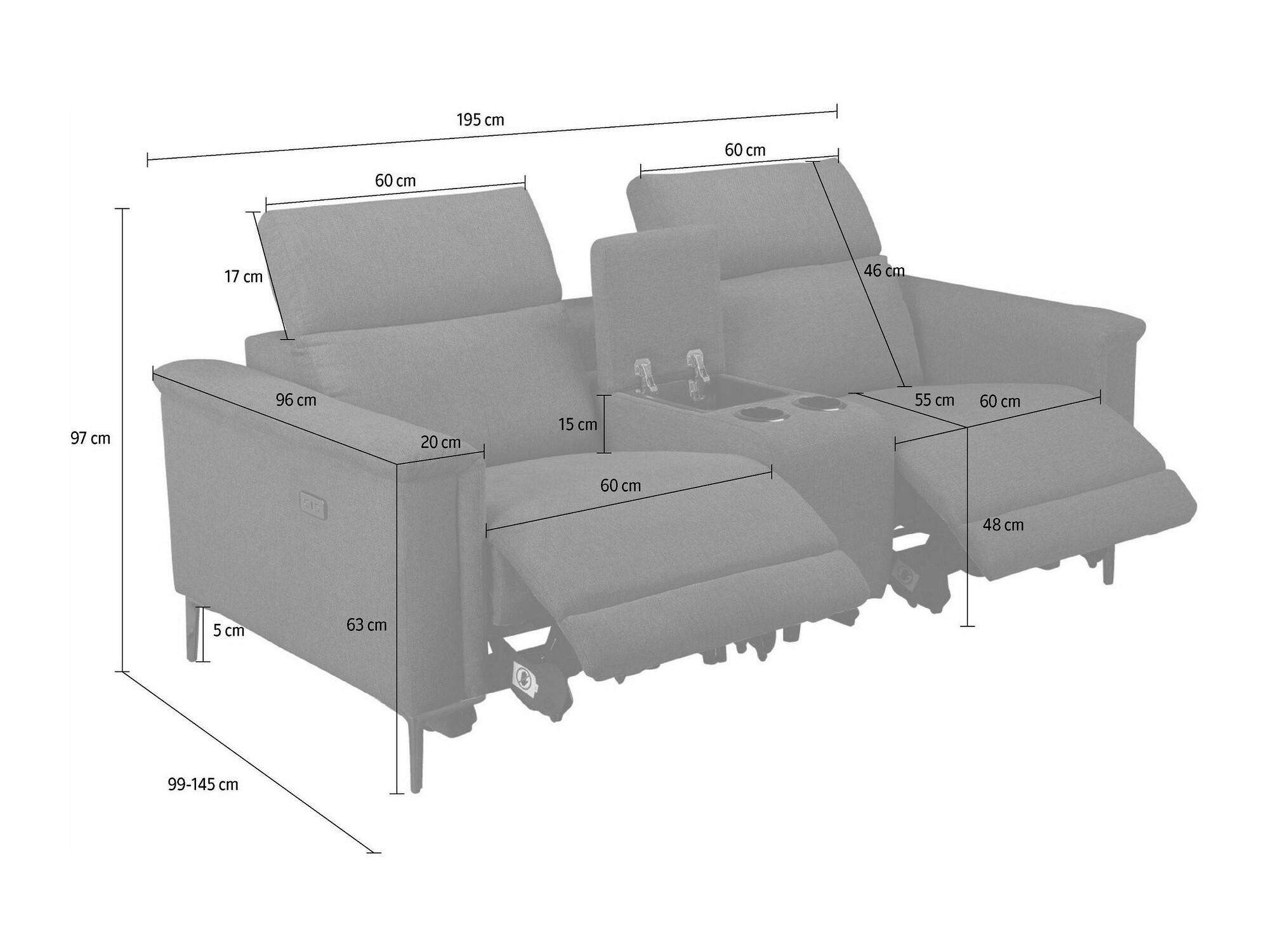 Dīvāns reglainer Denton 1468 (Pelēks)