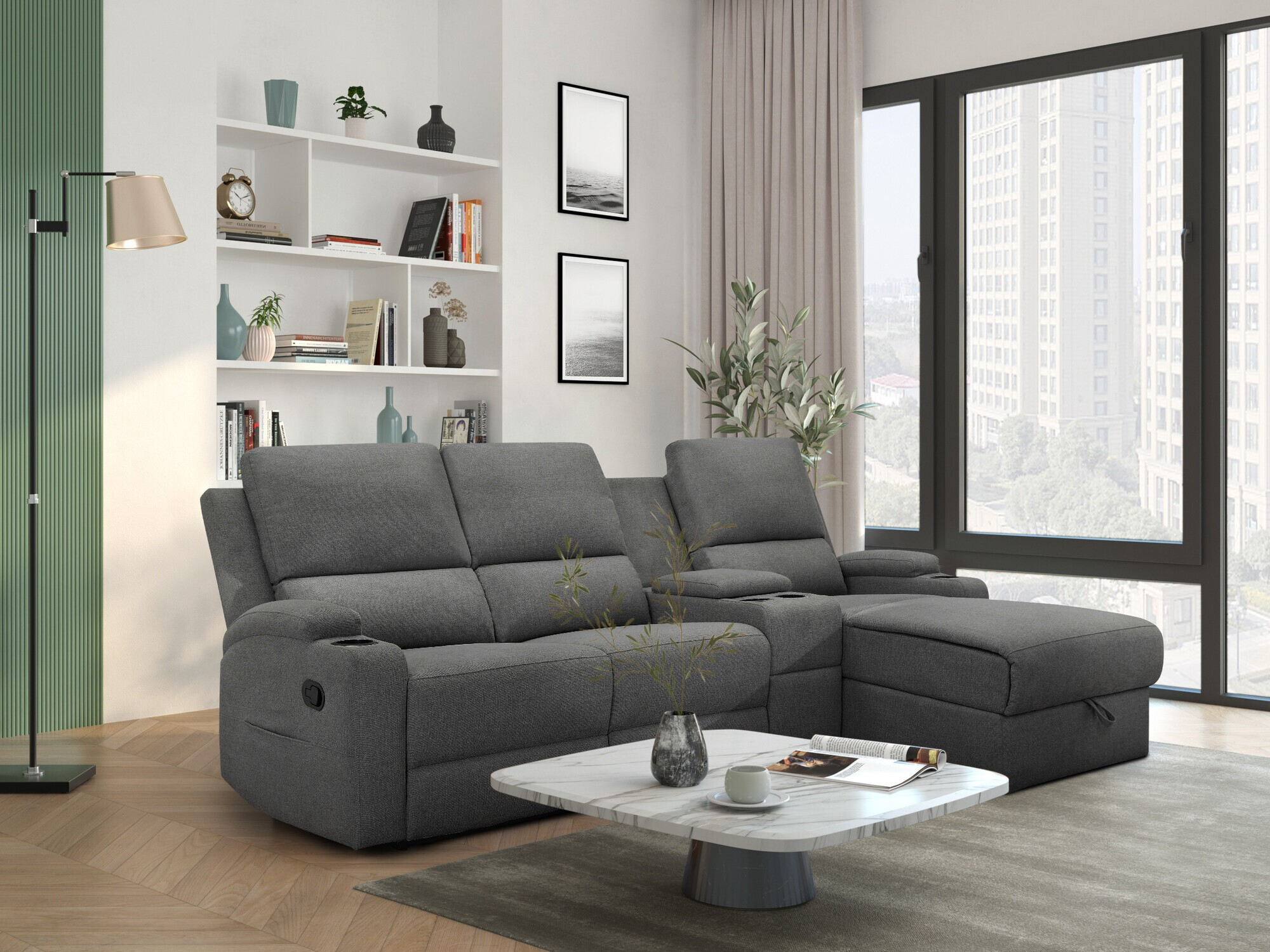 Угловой диван реклайнер Denton 1368 (Антрацит)