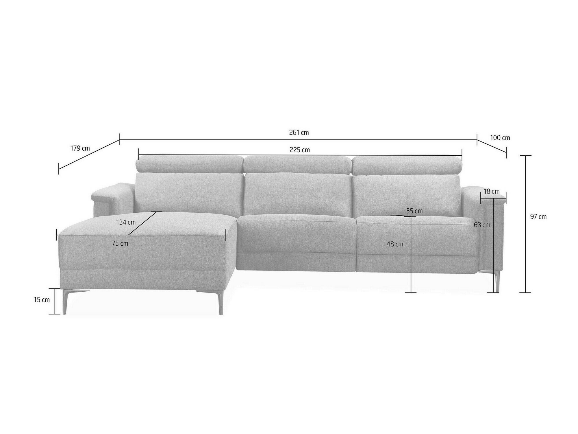 Stūra dīvāns reglaineris Denton 1474 (Pelēks)