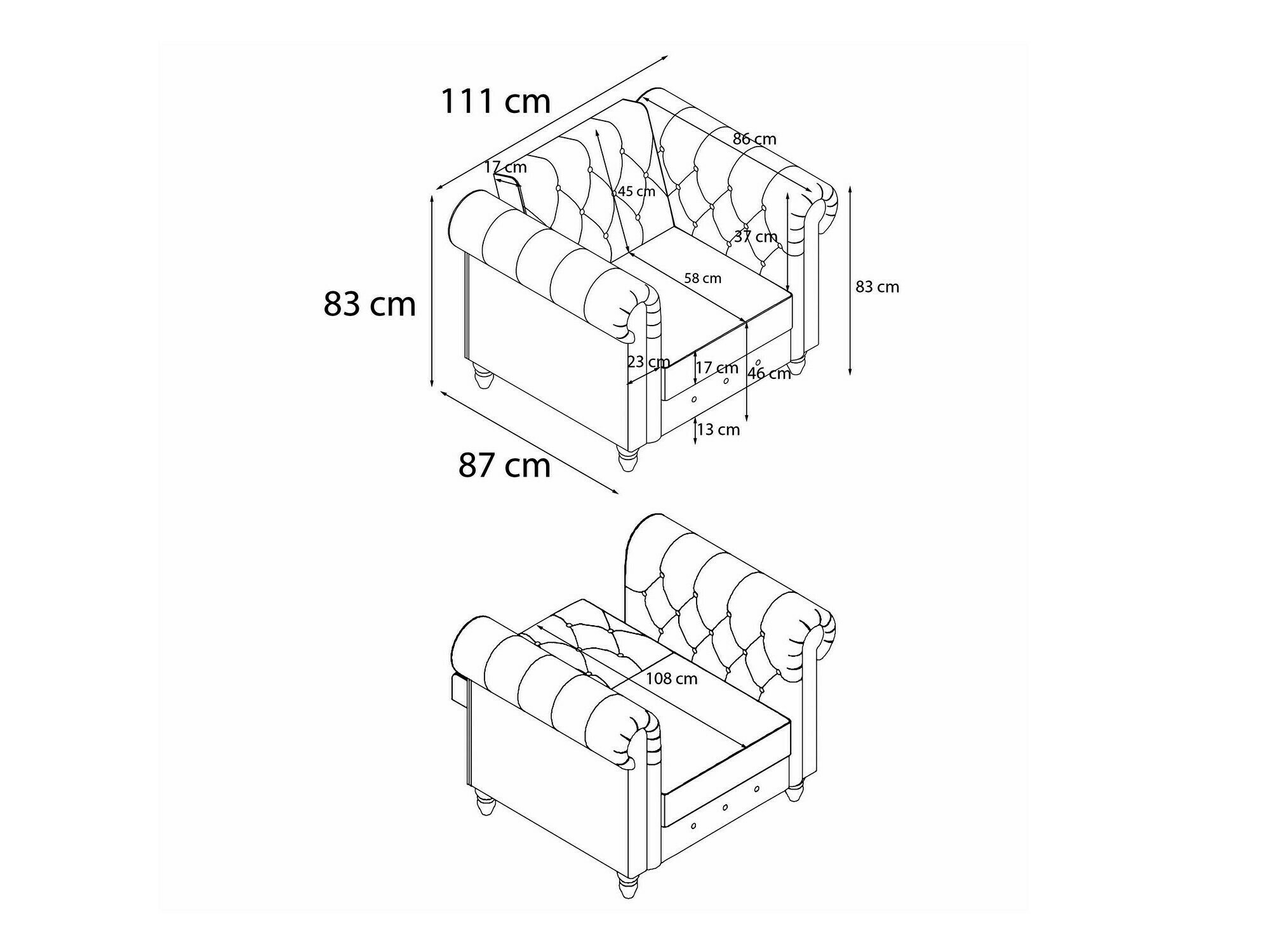 Chesterfield krēsls Tulsa 630 (Brūns)
