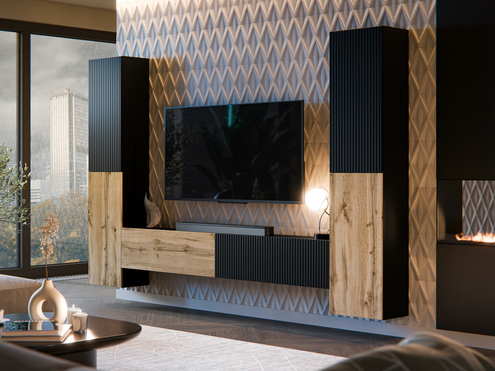 Набор для гостиной Calveru 106 (Чёрный + Дуб вотан)