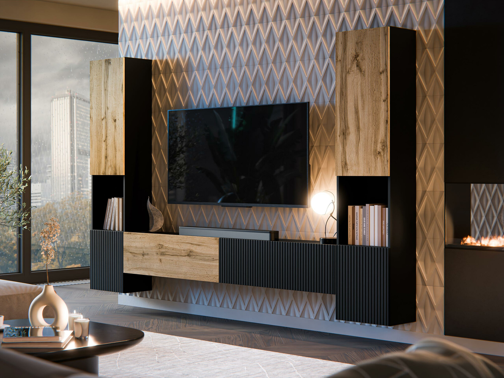 Viesistabas komplekts Calveru 107 (Melns + Votan ozols)