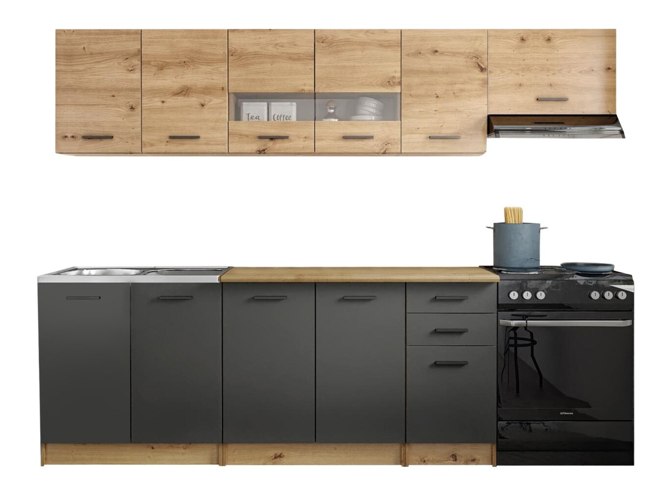 Кухонный гарнитур Houston 1182 (Artisan дуб + Матовый серый + Дуб вотан)