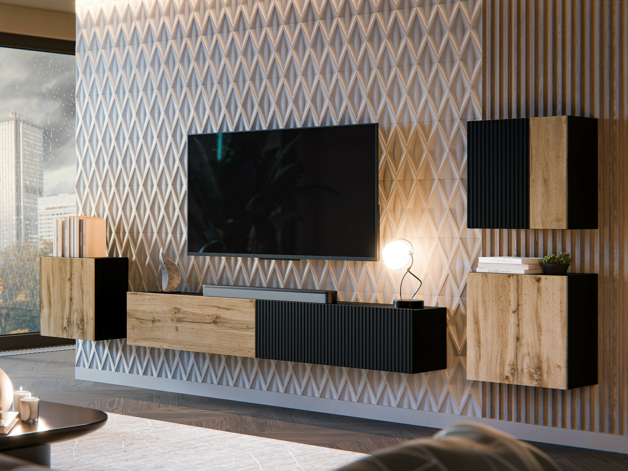 Viesistabas komplekts Calveru 108 (Melns + Votan ozols)