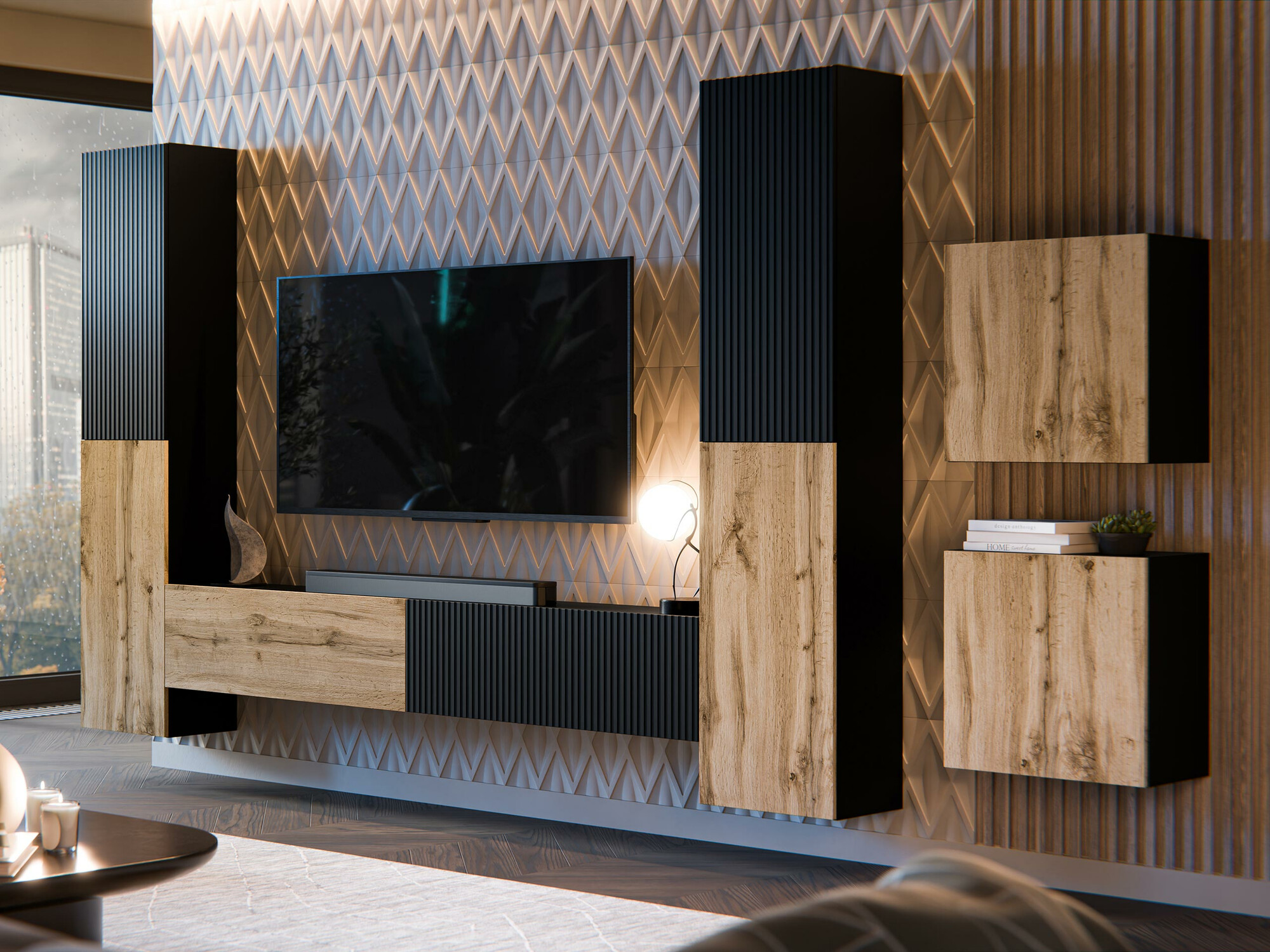 Viesistabas komplekts Calveru 109 (Melns + Votan ozols)