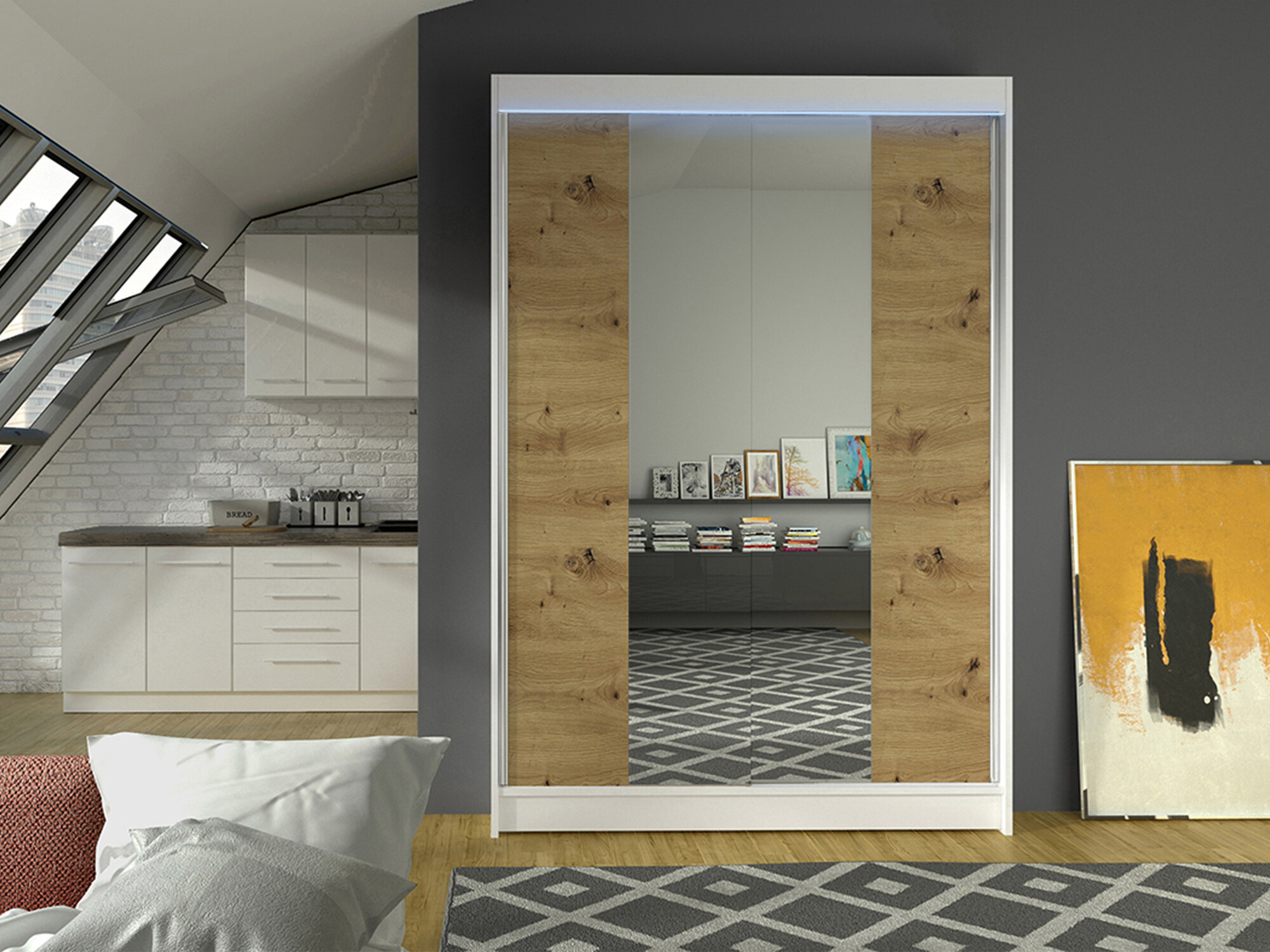 Skapis Closico 148 (Balts + Artisan ozols)