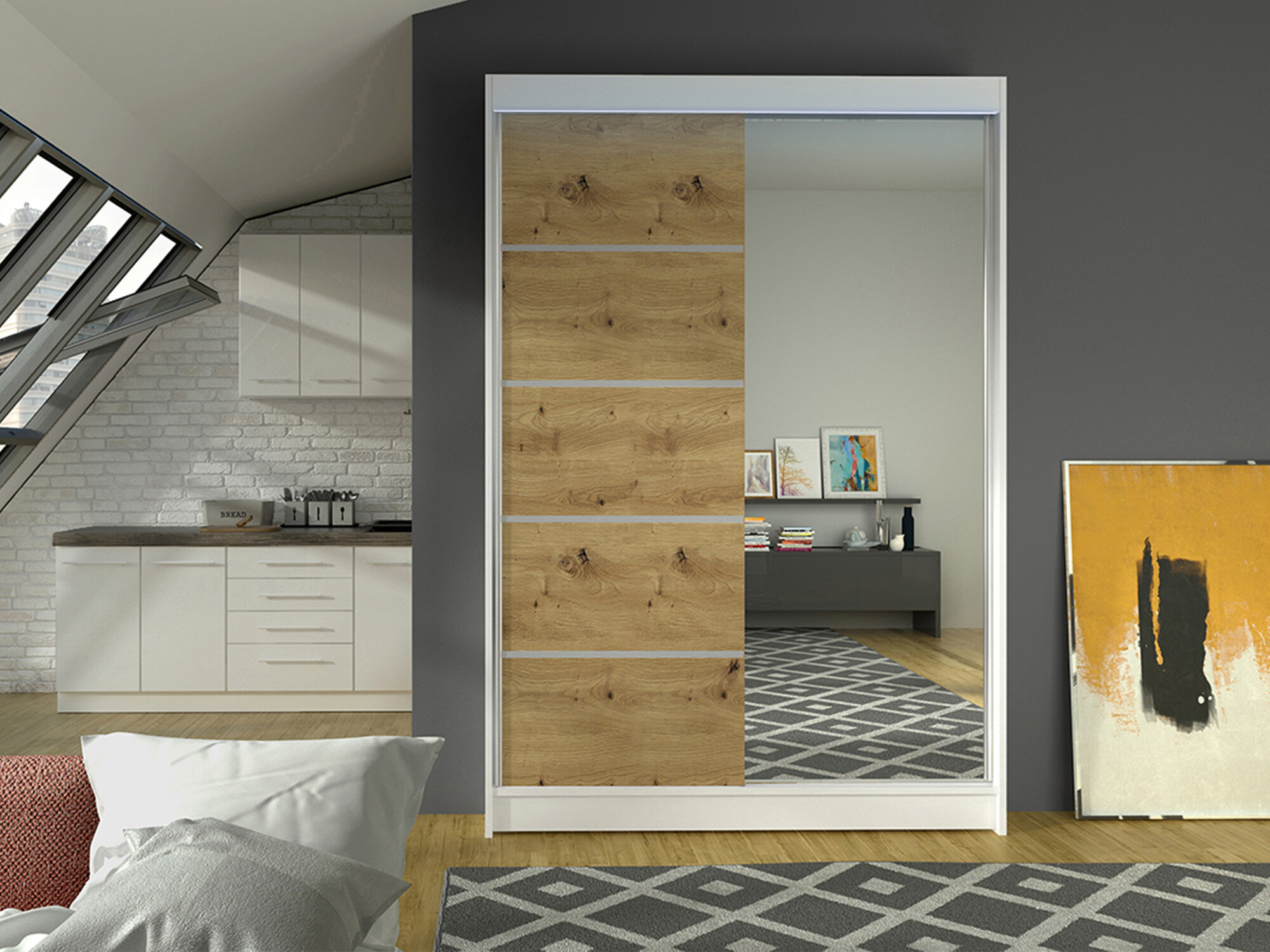 Skapis Closico 149 (Balts + Artisan ozols)