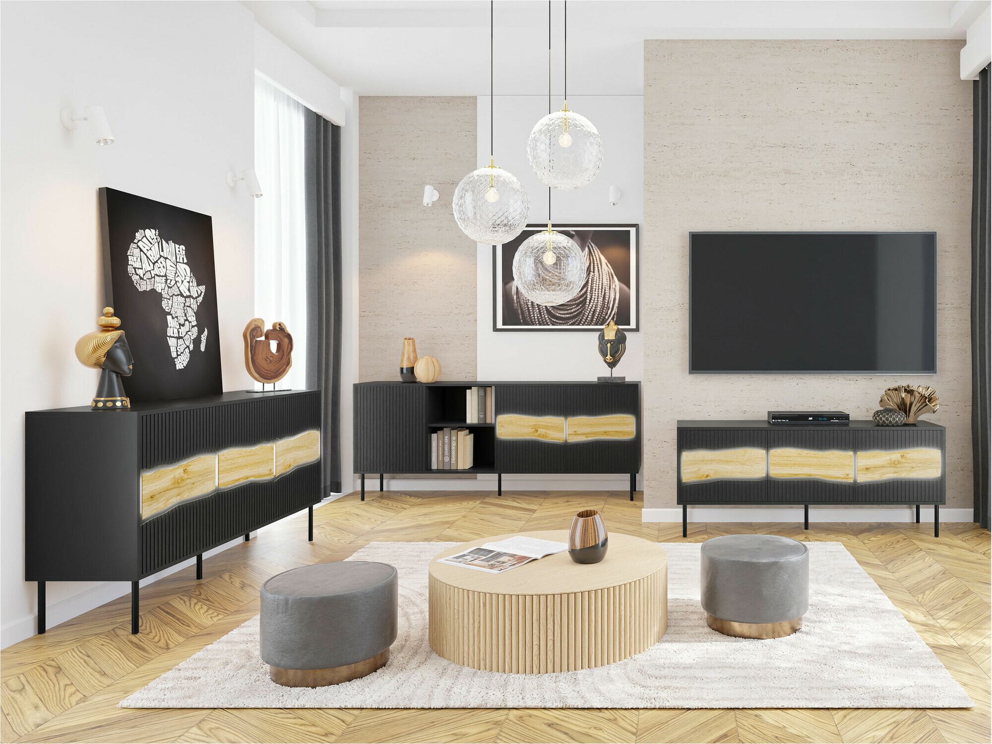 Viesistabas komplekts Monevare 105 (Melns + Votan ozols)