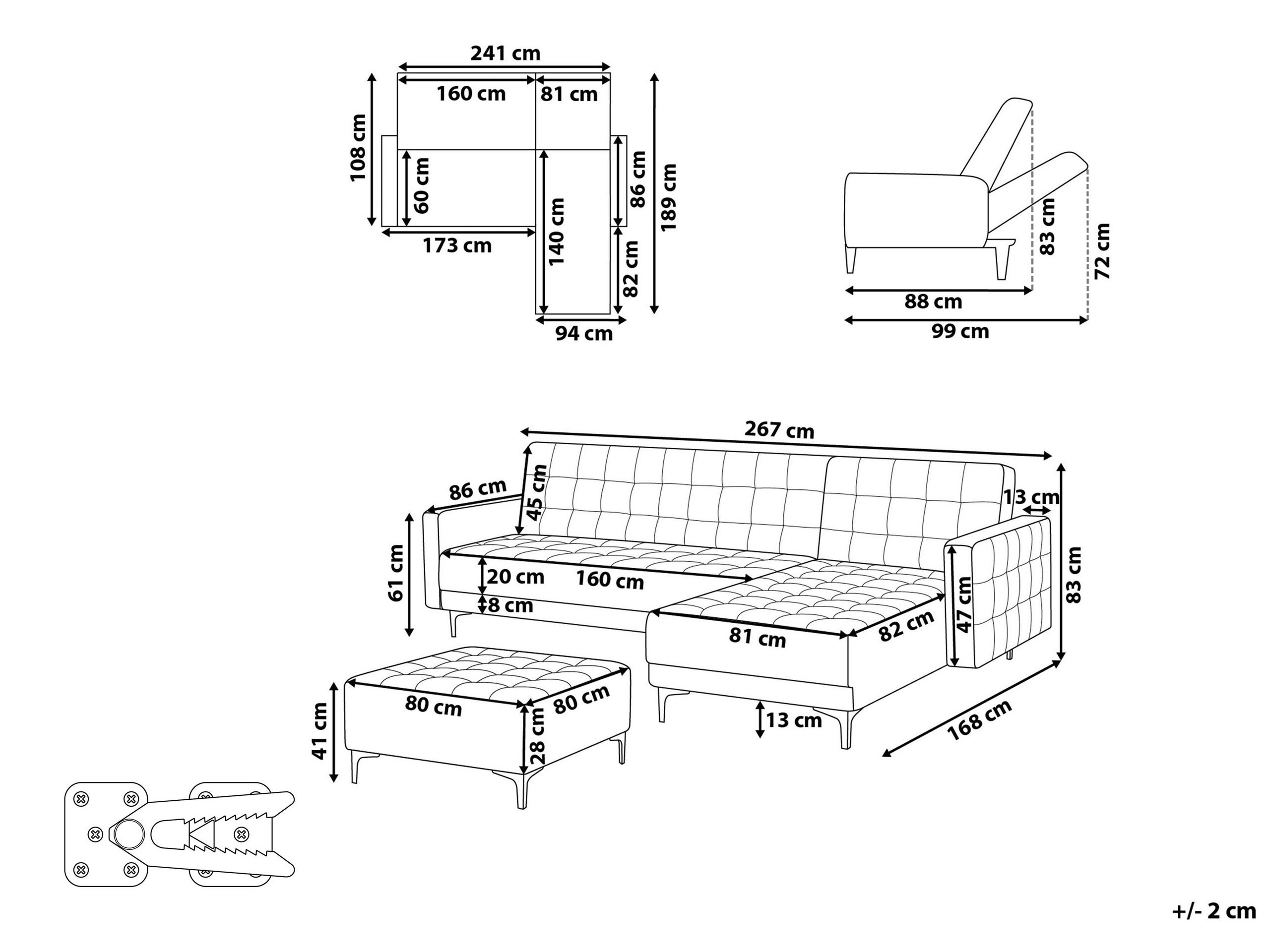 Stūra dīvāns Felvena 124 (Gaiši pelēks)