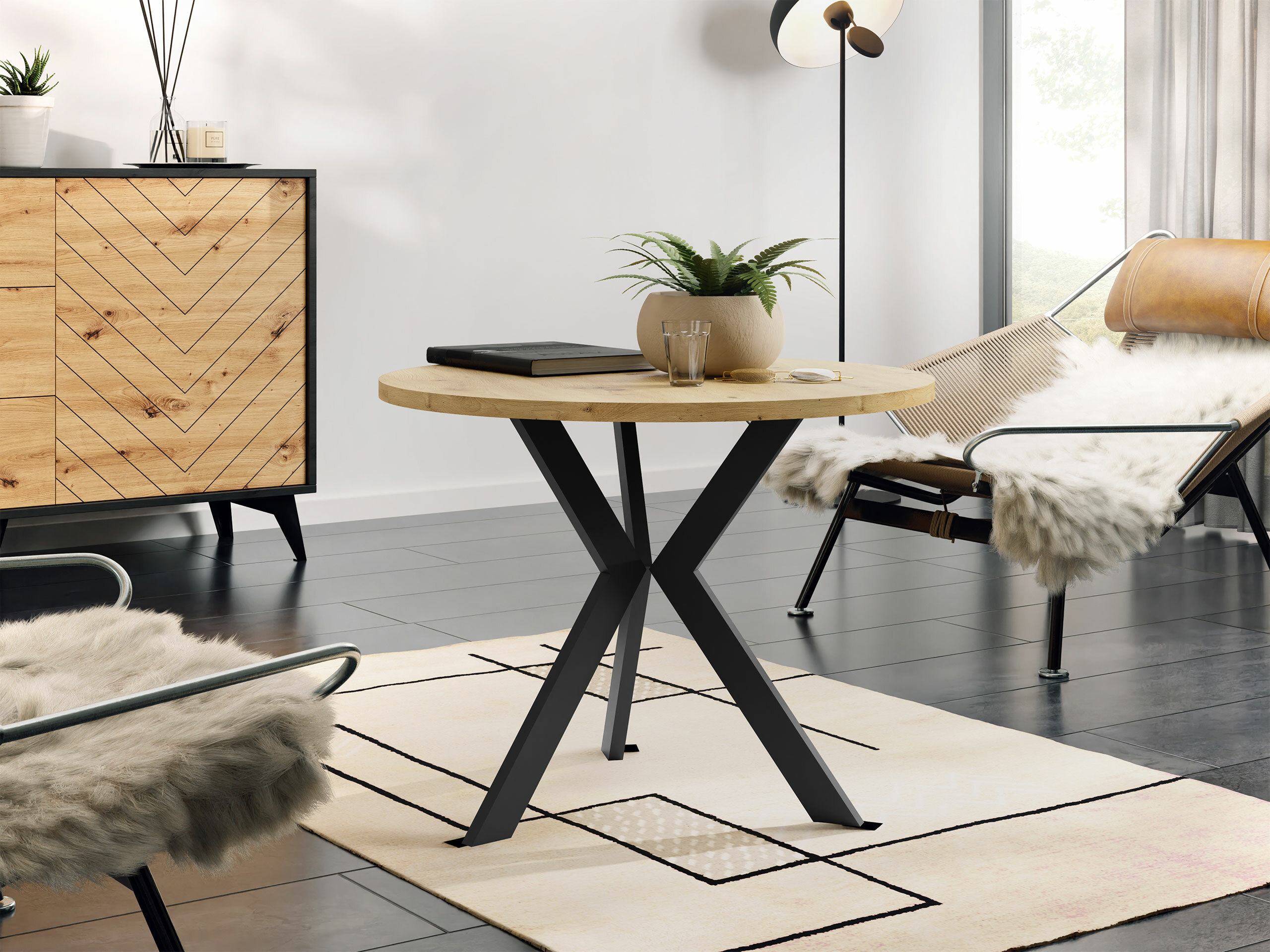 Žurnālu galdiņš Dearborn 106 (Artisan ozols + Melns)