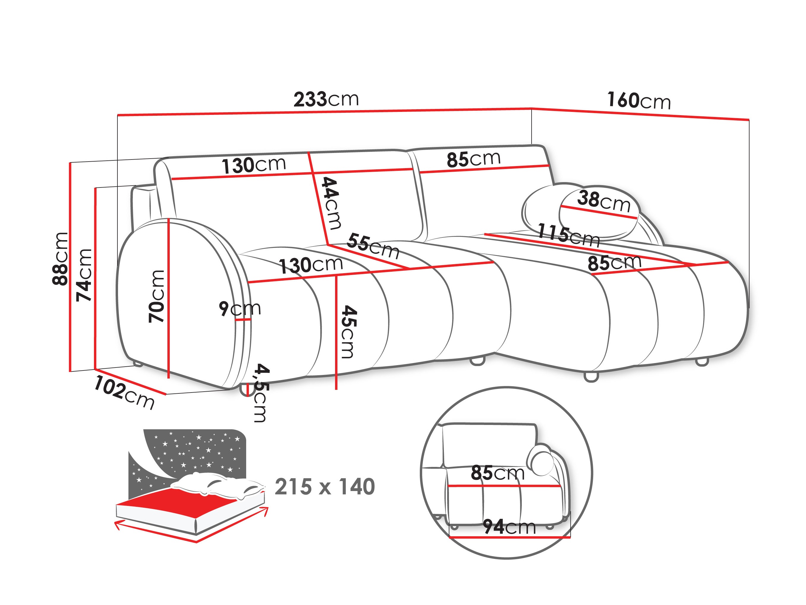 Stūra dīvāns Columbus 247 (Sereno 681)