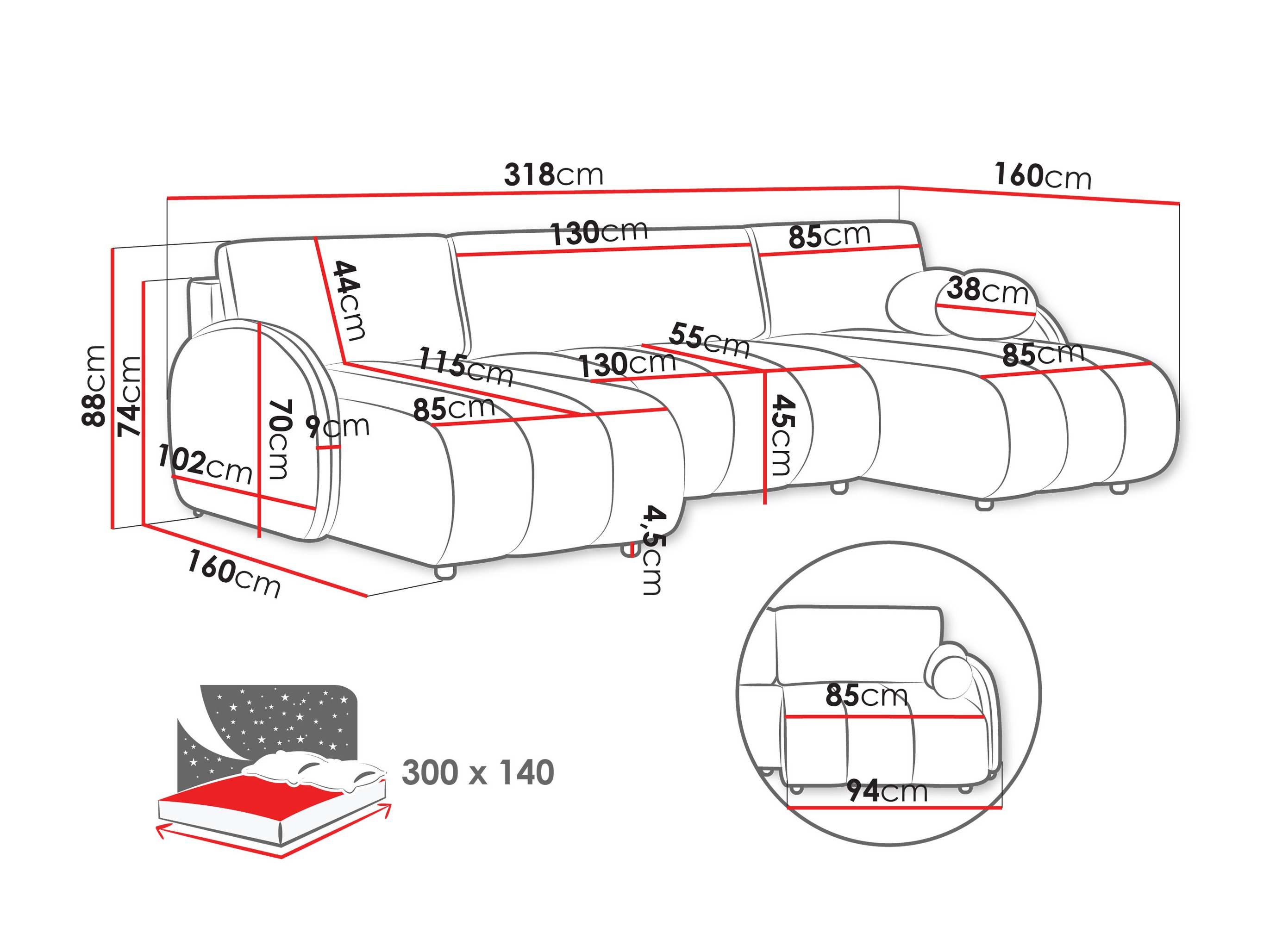 Stūra dīvāns Columbus 248 (Sereno 681)