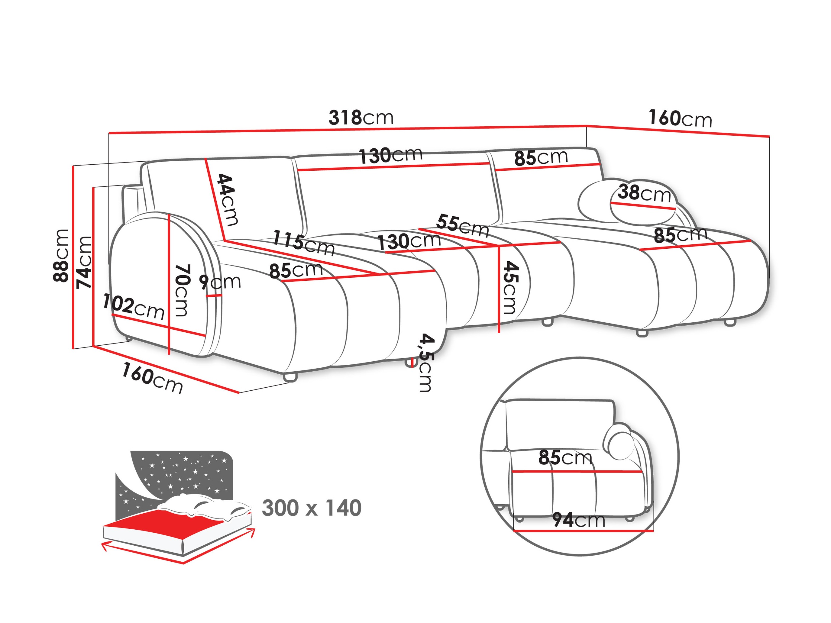 Stūra dīvāns Columbus 248 (Sereno 682)