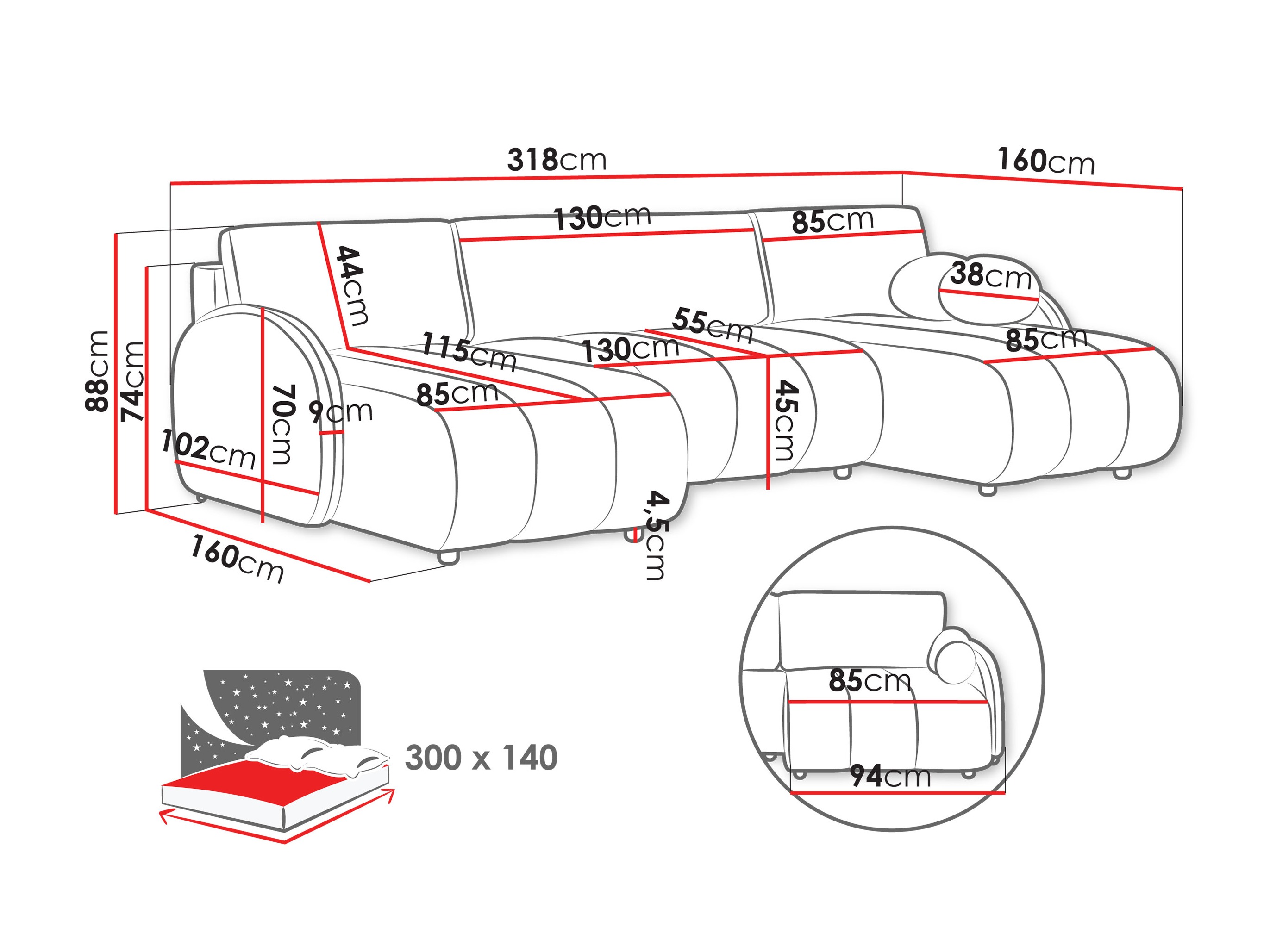 Stūra dīvāns Columbus 248 (Sereno 692)