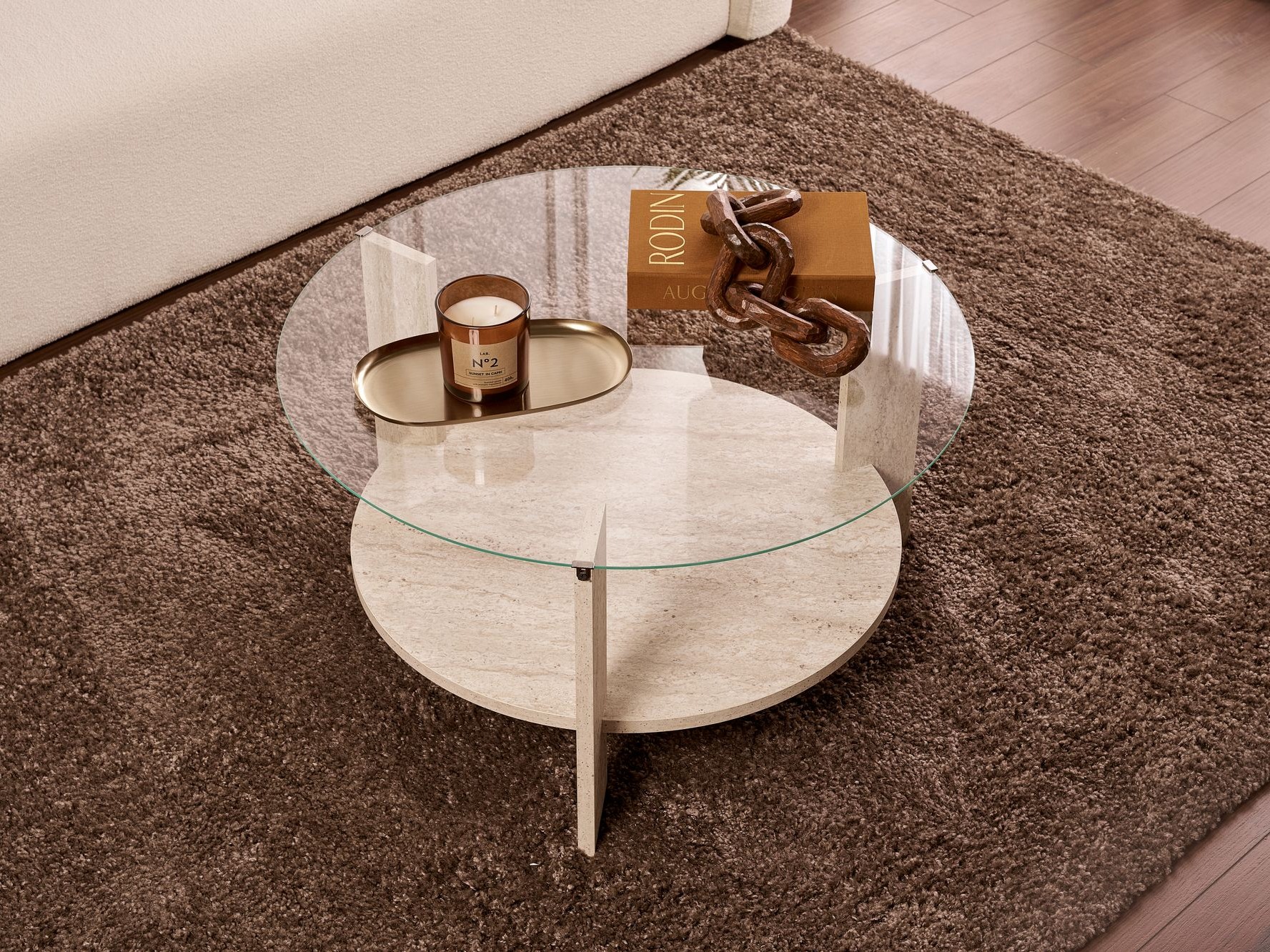 Žurnālu galdiņš Novato 118 (Gaišs travertīns)