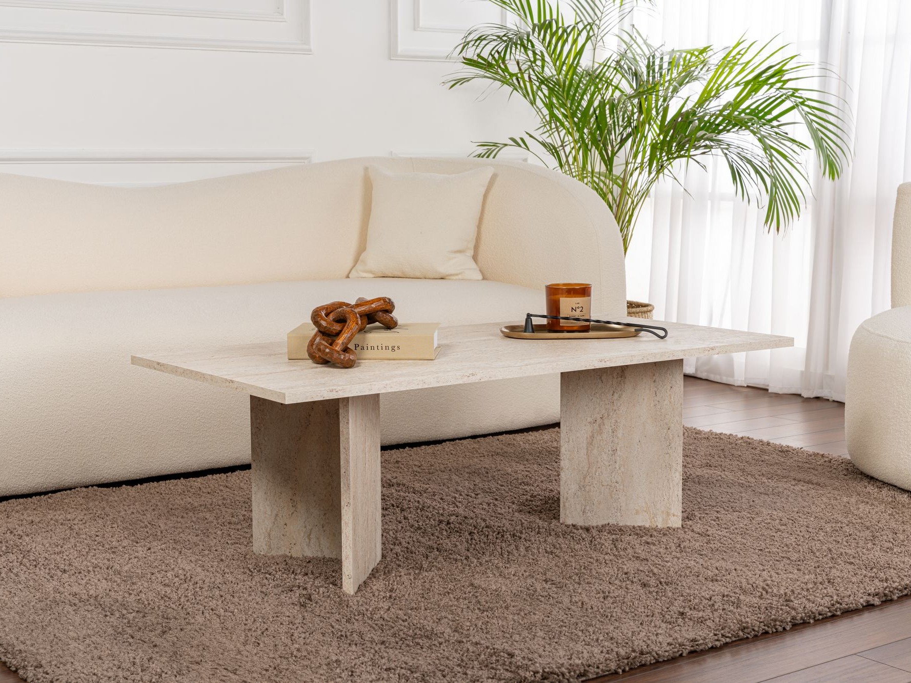 Žurnālu galdiņš Novato 132 (Gaišs travertīns)