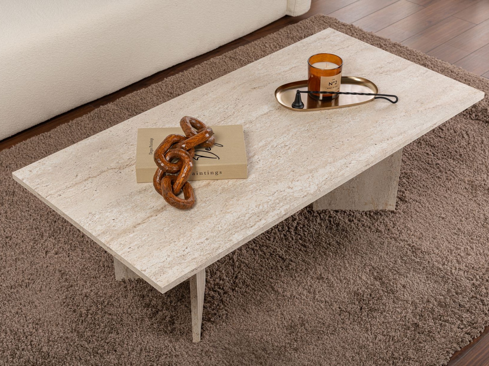 Žurnālu galdiņš Novato 132 (Gaišs travertīns)