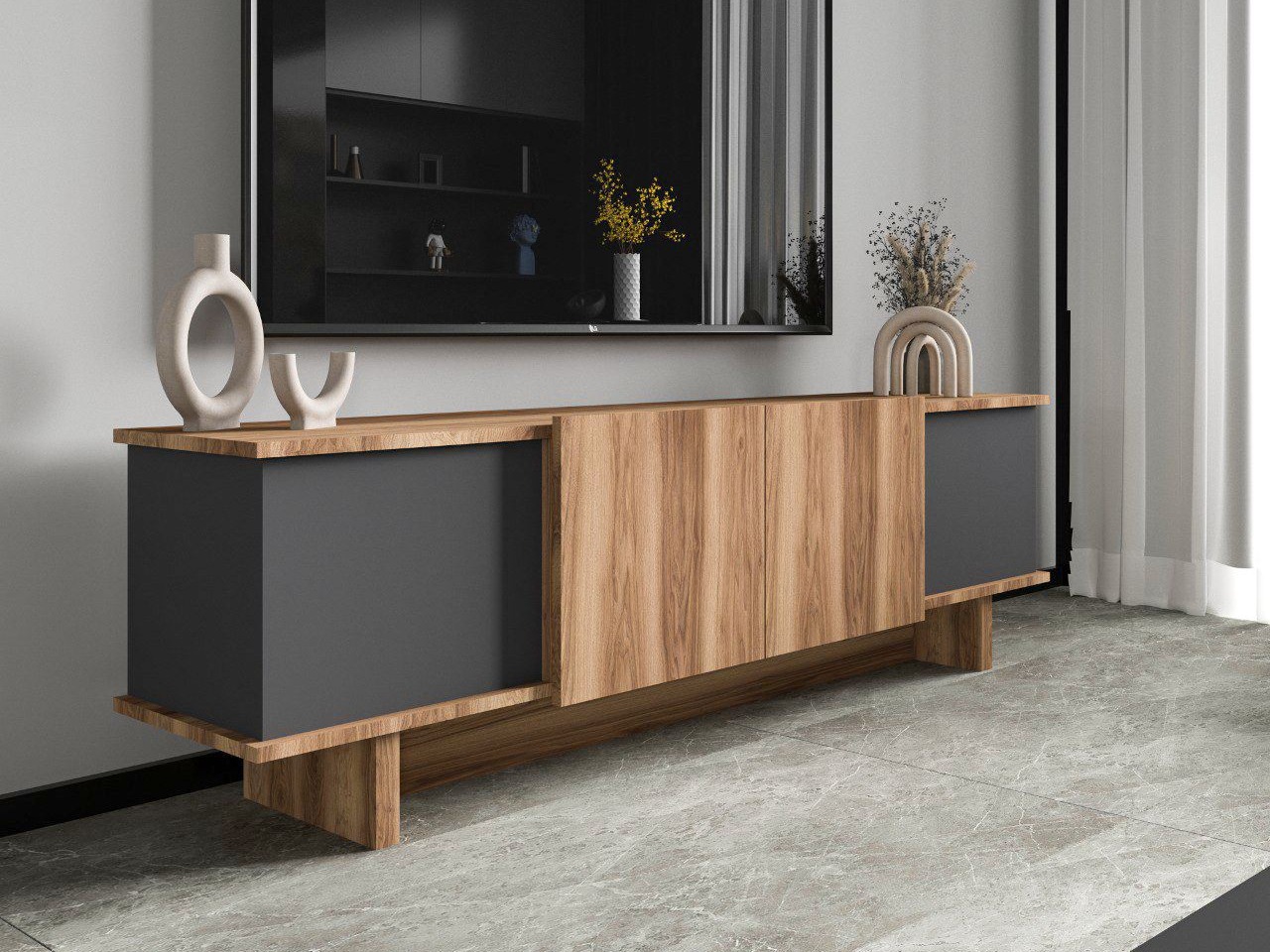 TV galds Kailua 2513 (Pelēks + Riekstkoks)