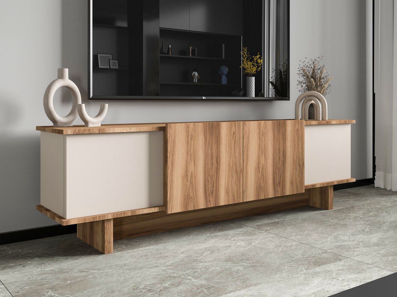 ТВ тумба Kailua 2513 (Бежевый + Грецкий орех)