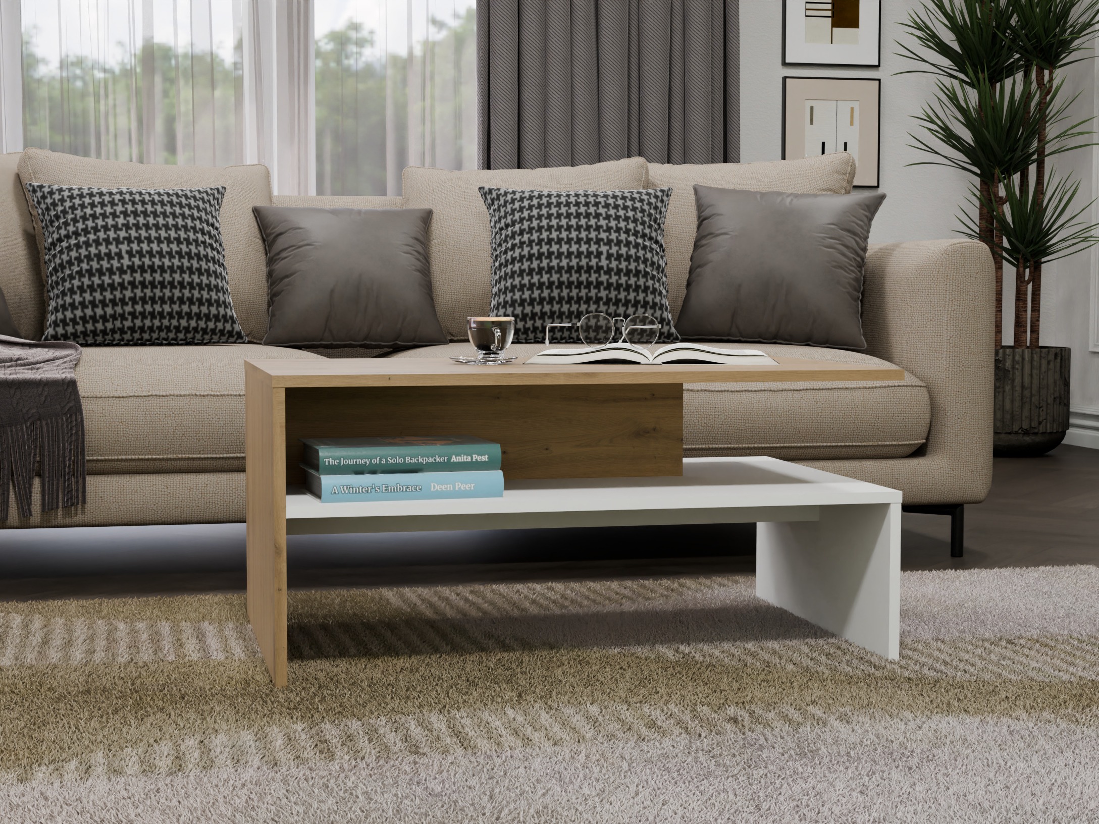 Žurnālu galdiņš Mandeville 199 (Artisan ozols + Balts)