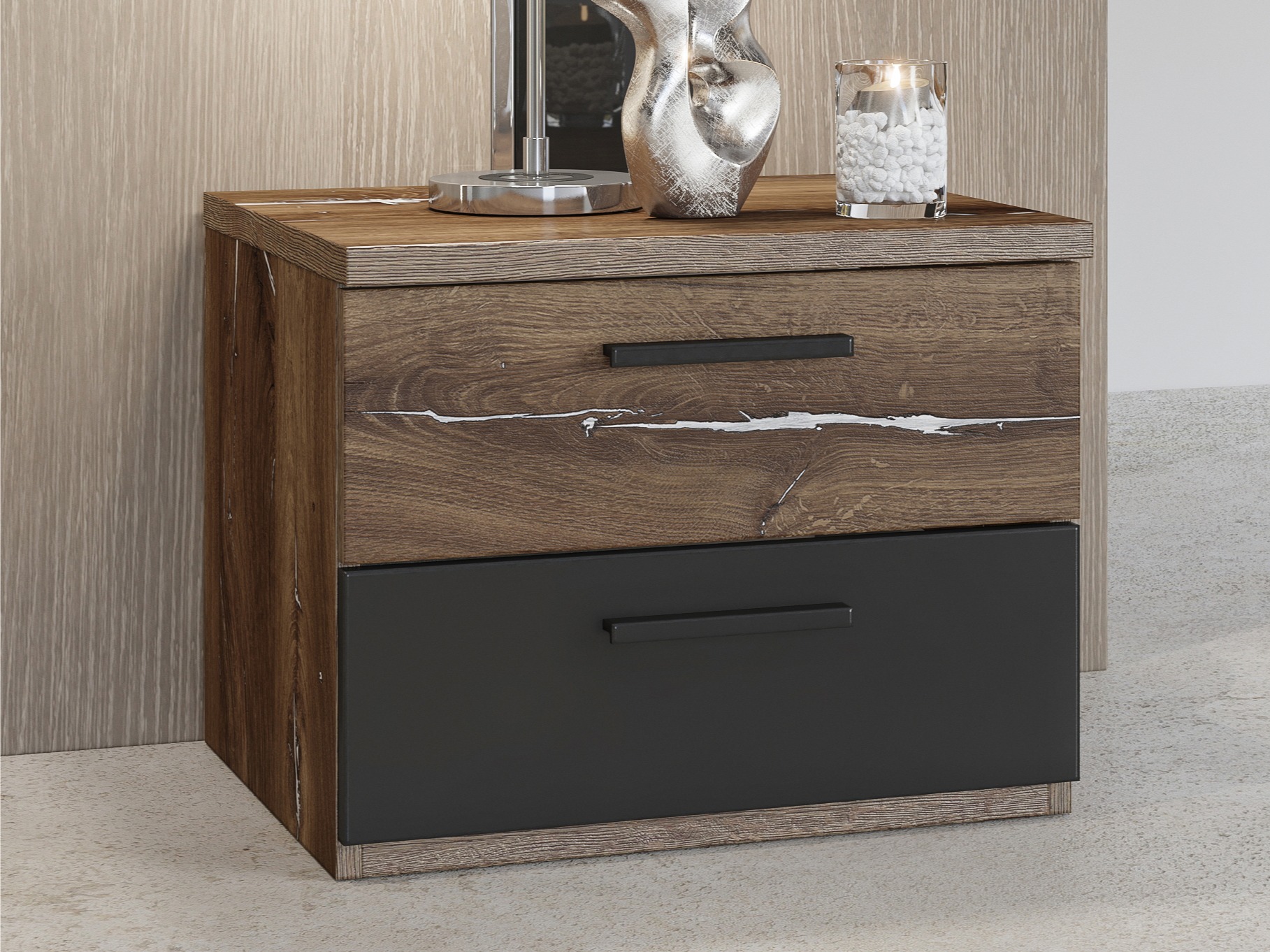 Прикроватная тумбочка Felelie 101 (Tamus Flagstaf дуб + Серебряный)