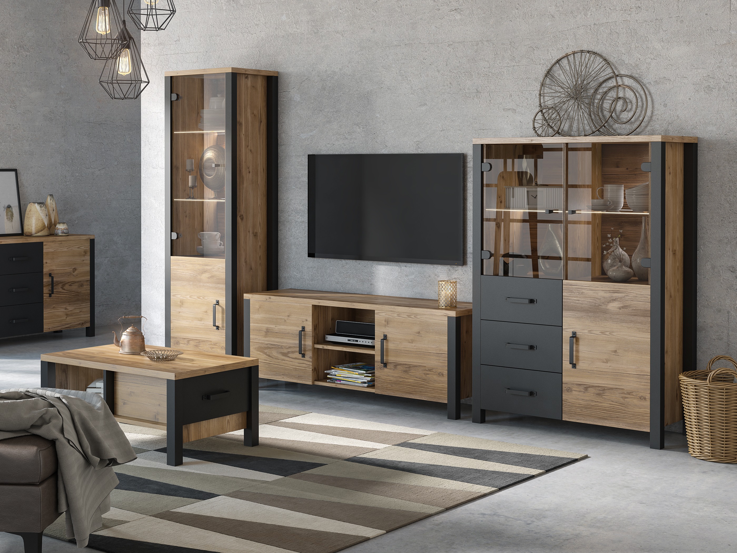 Viesistabas komplekts Tornua 113 (Tumšā egle + Matēts melns)