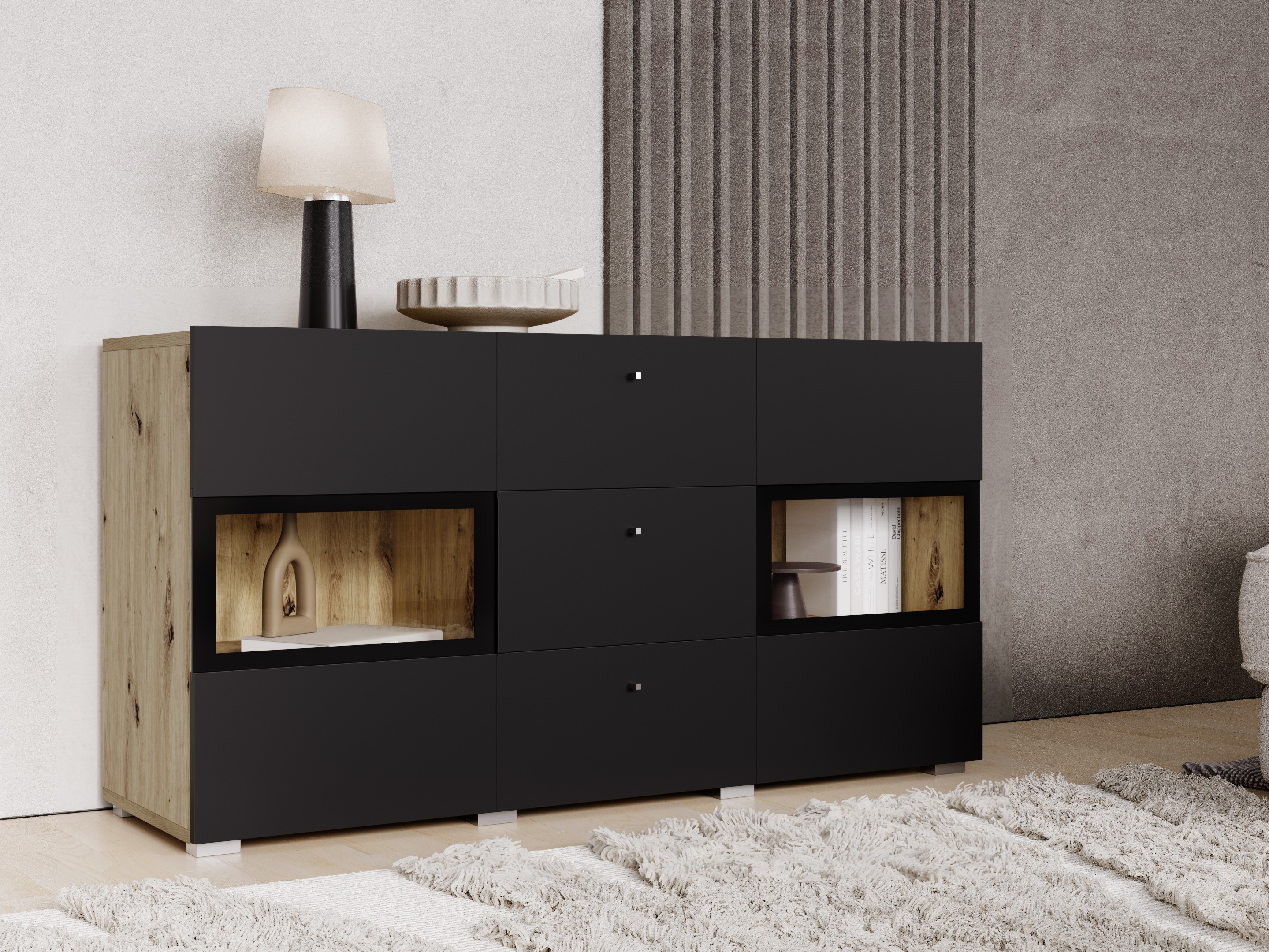 Kumode Serodeu 101 (Artisan ozols + Matēts melns)