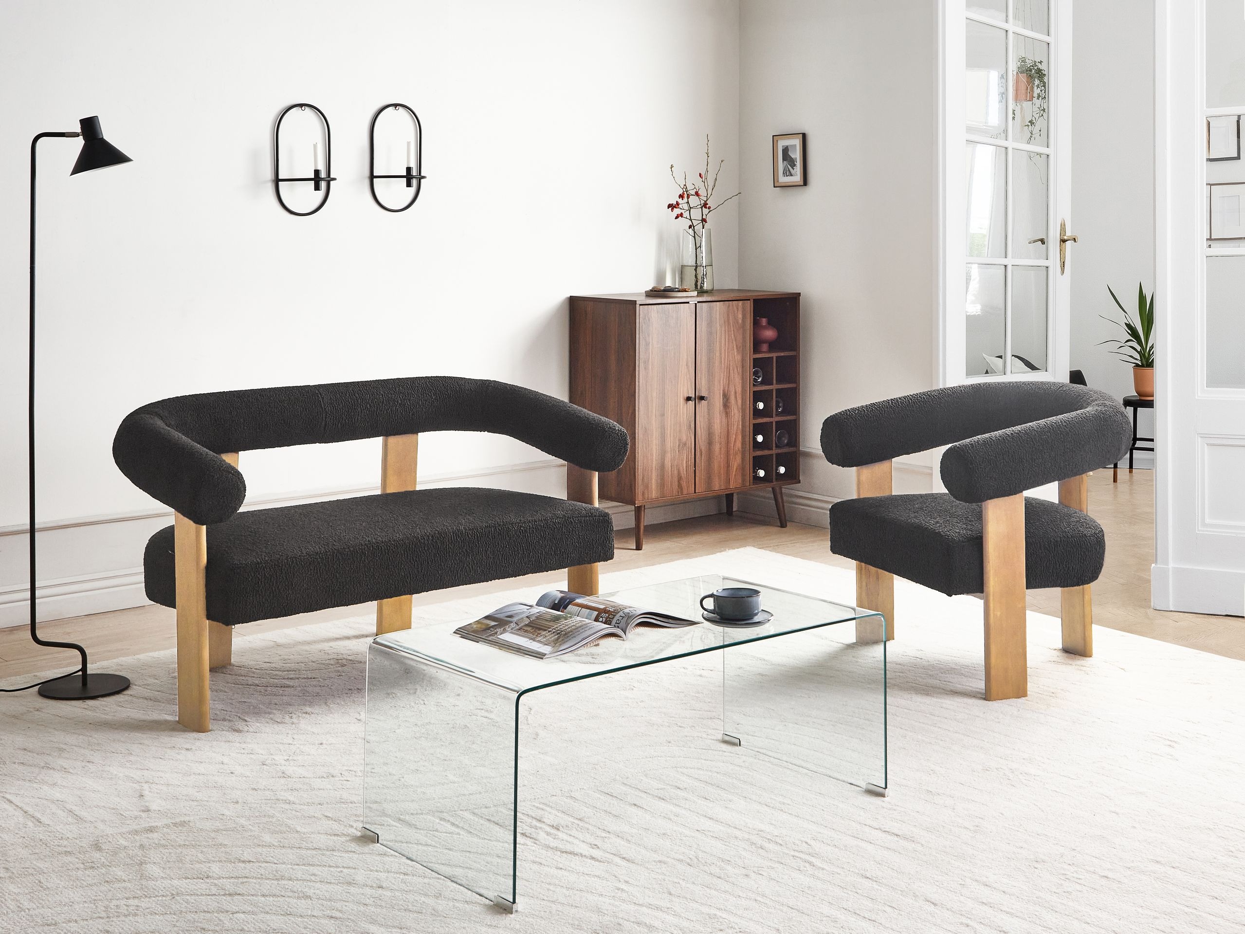 Mīksto mēbeļu komplekts Berwyn 2710 (Melns + Gaišs koks)