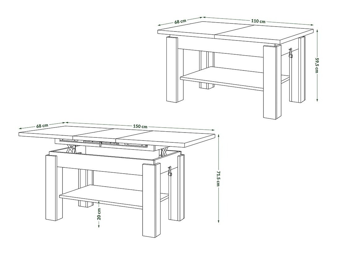 Журнальный столик - трансформер Glendale 100 (Ремесло золотой дуб)